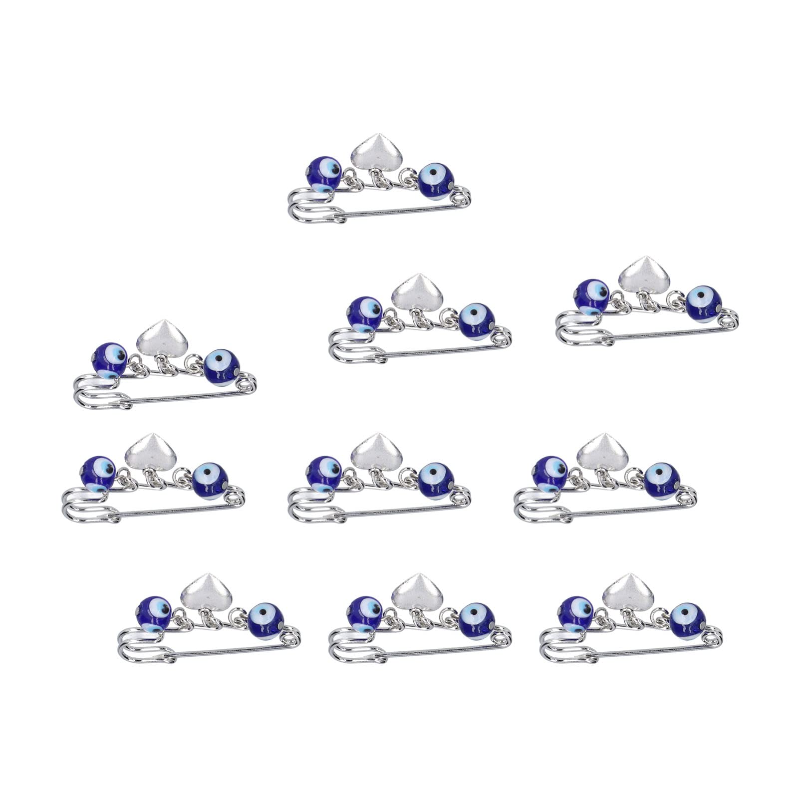10pcs Blue Evil Eye Brooch Pins - Silver Heart Safety Pins for Women's Clothing & Dresses