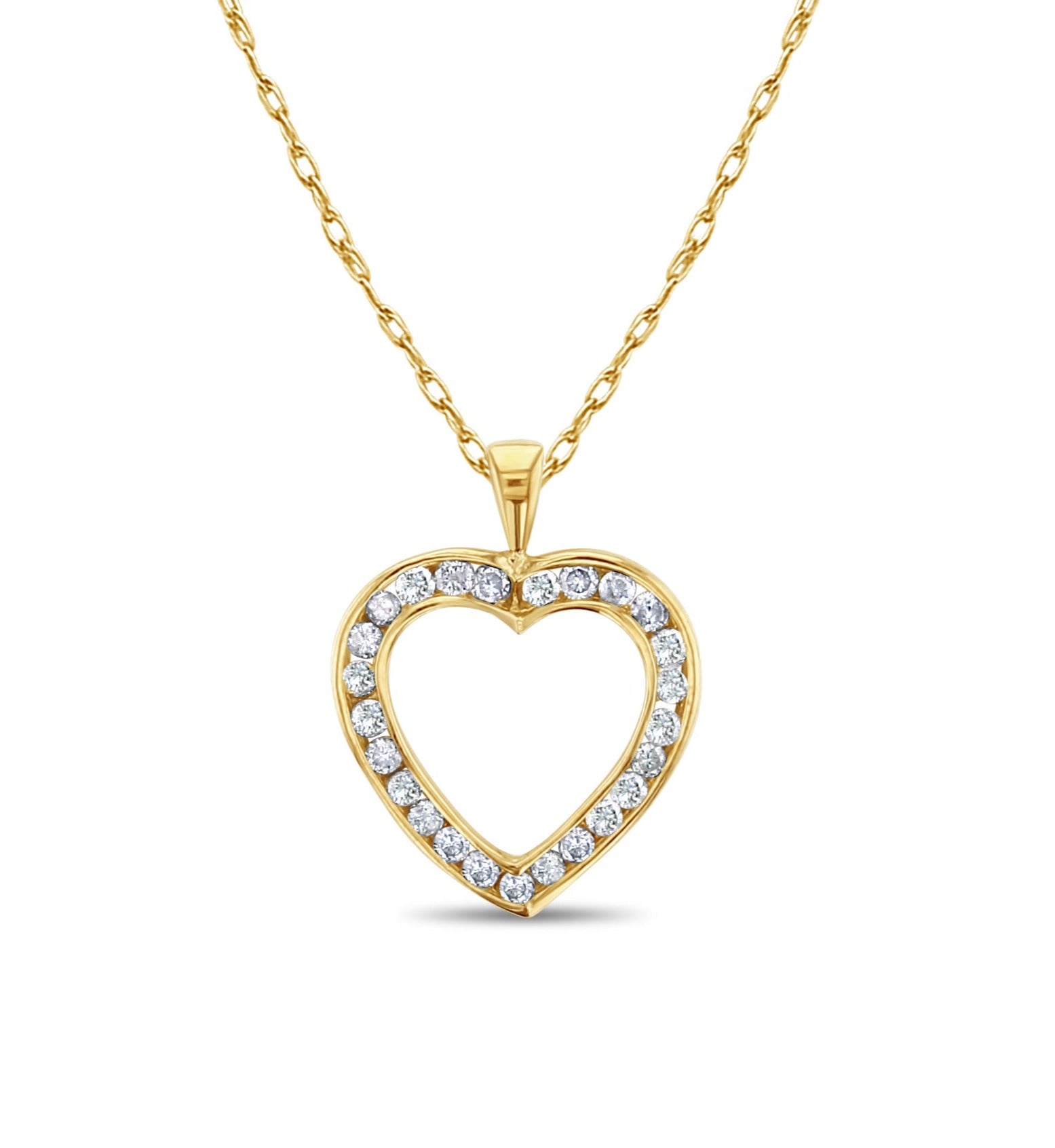 1.17cttw Channel Heart Shaped Diamond Necklace in 14k Yellow Gold - Elegant Valentine's Gift for Her, Anniversary Jewelry, Romantic Proposal Present