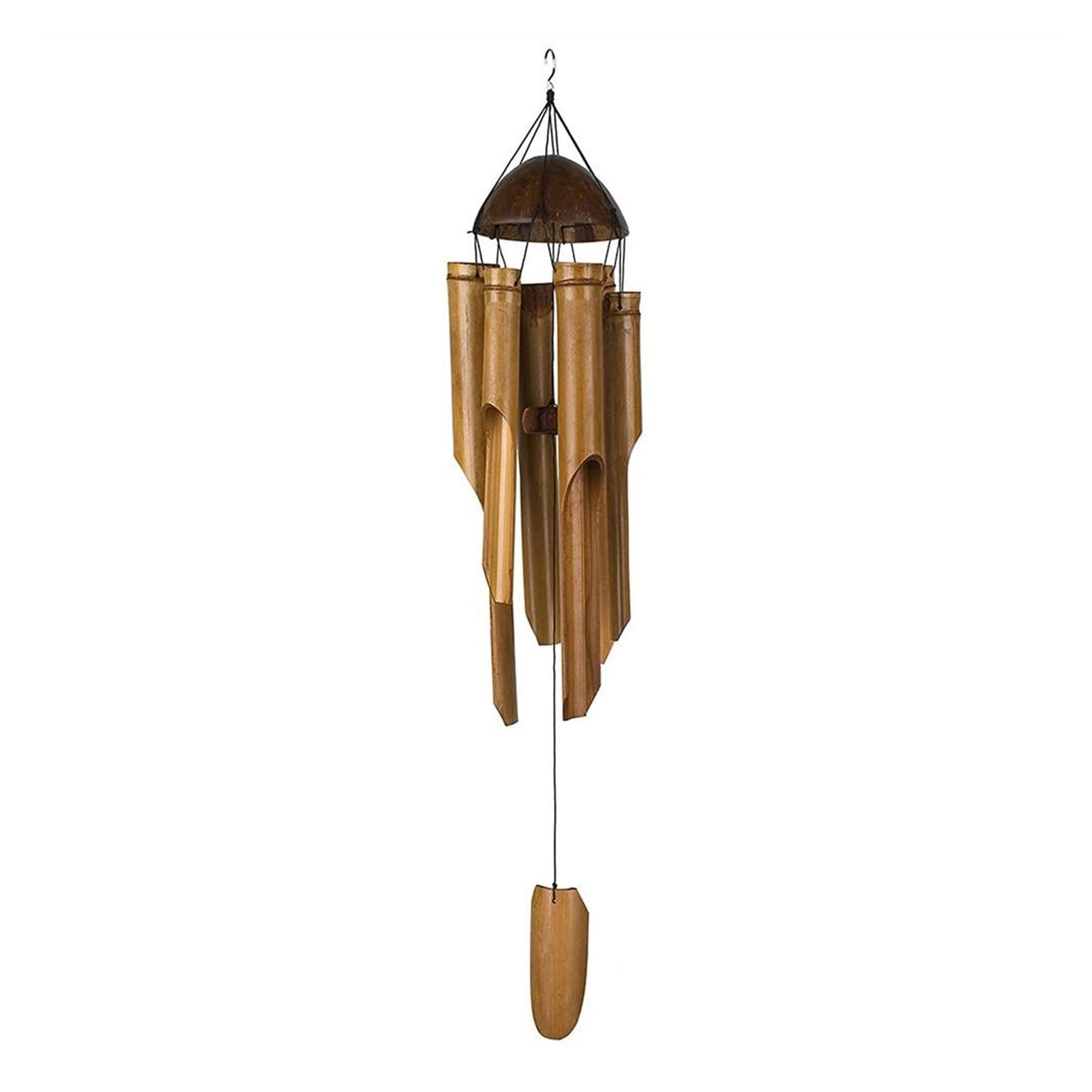 Handmade Coconut Wood Wind Chimes - Large Bell Barrel Garden Figurines for Indoor & Outdoor Decor | Perfect for Patio, Yard, and Home Wall Hanging Decorations