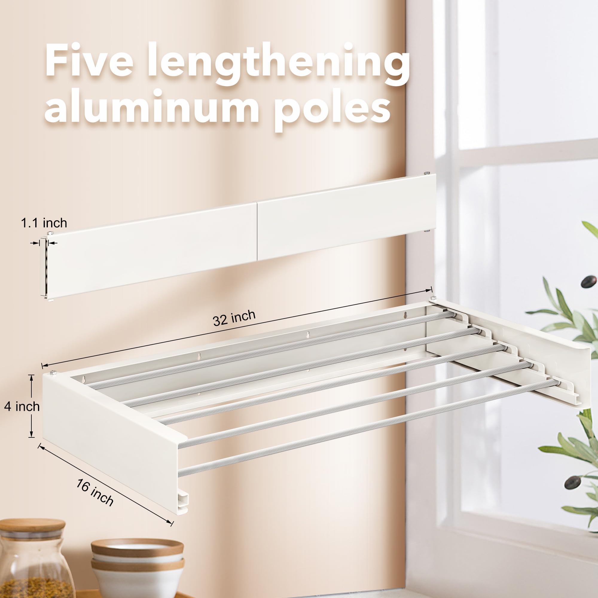 Wall Mounted Retractable Laundry Drying Rack - 31.5
