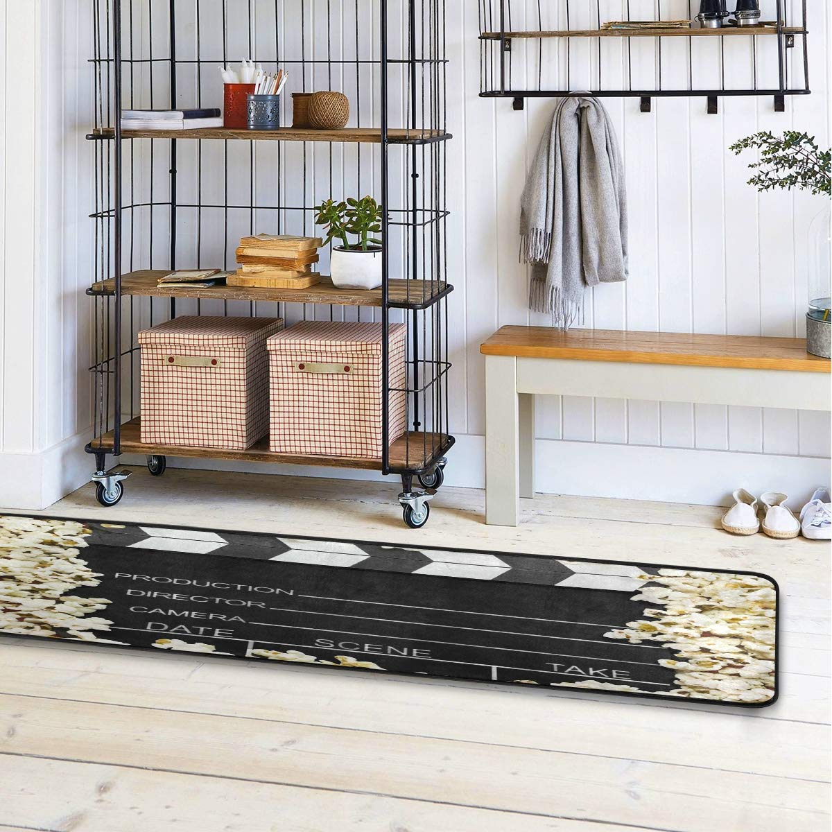 ALAZA Movie Clapboard Cinema Popcorn Collection Area Rug - 2' x 6' Non-Slip Floor Mat for Living Room, Bedroom, Kitchen - Perfect for Movie Nights, Home Theater Decor & Popcorn Lovers