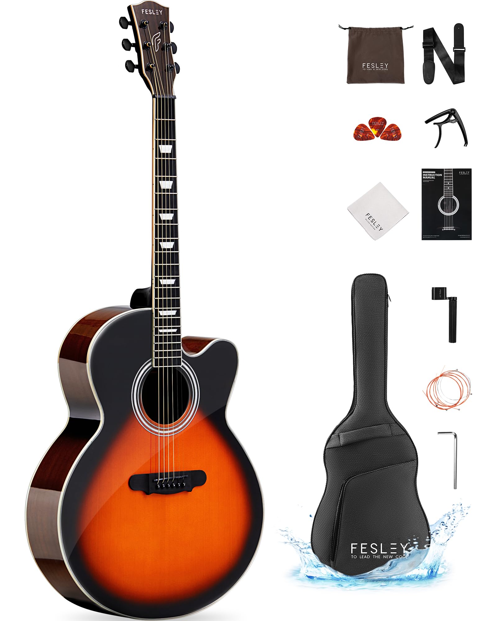 Fesley Jumbo Cutaway Acoustic Guitar - 42