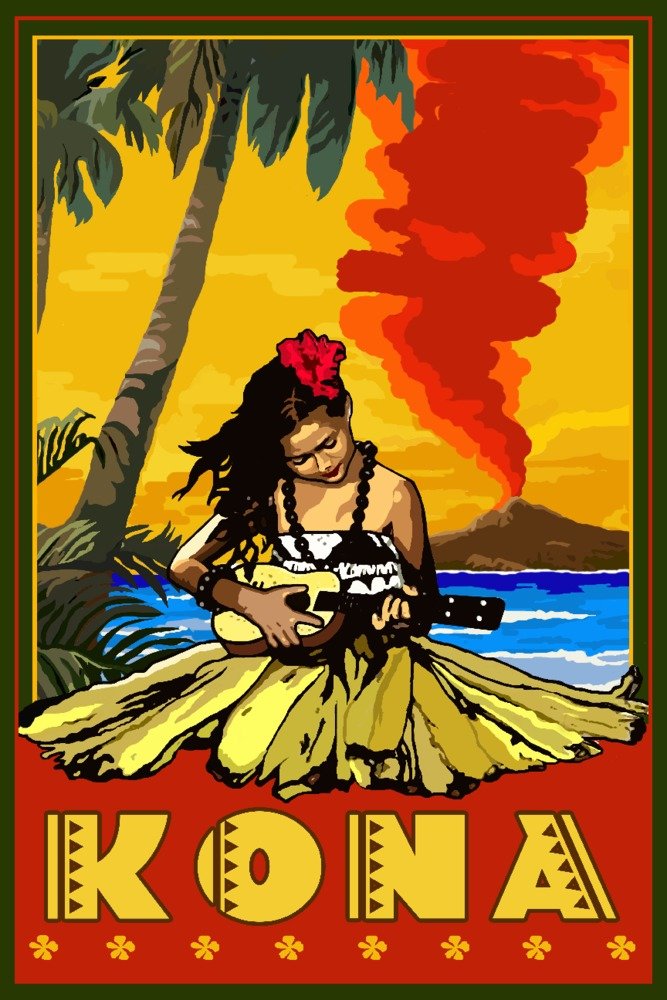 Hawaiian Kona Hula Girl & Ukulele Wall Art - 12x18 Premium Aluminum Metal Decor for Home & Office - Tropical Island Themed Gift for Beach House Decor