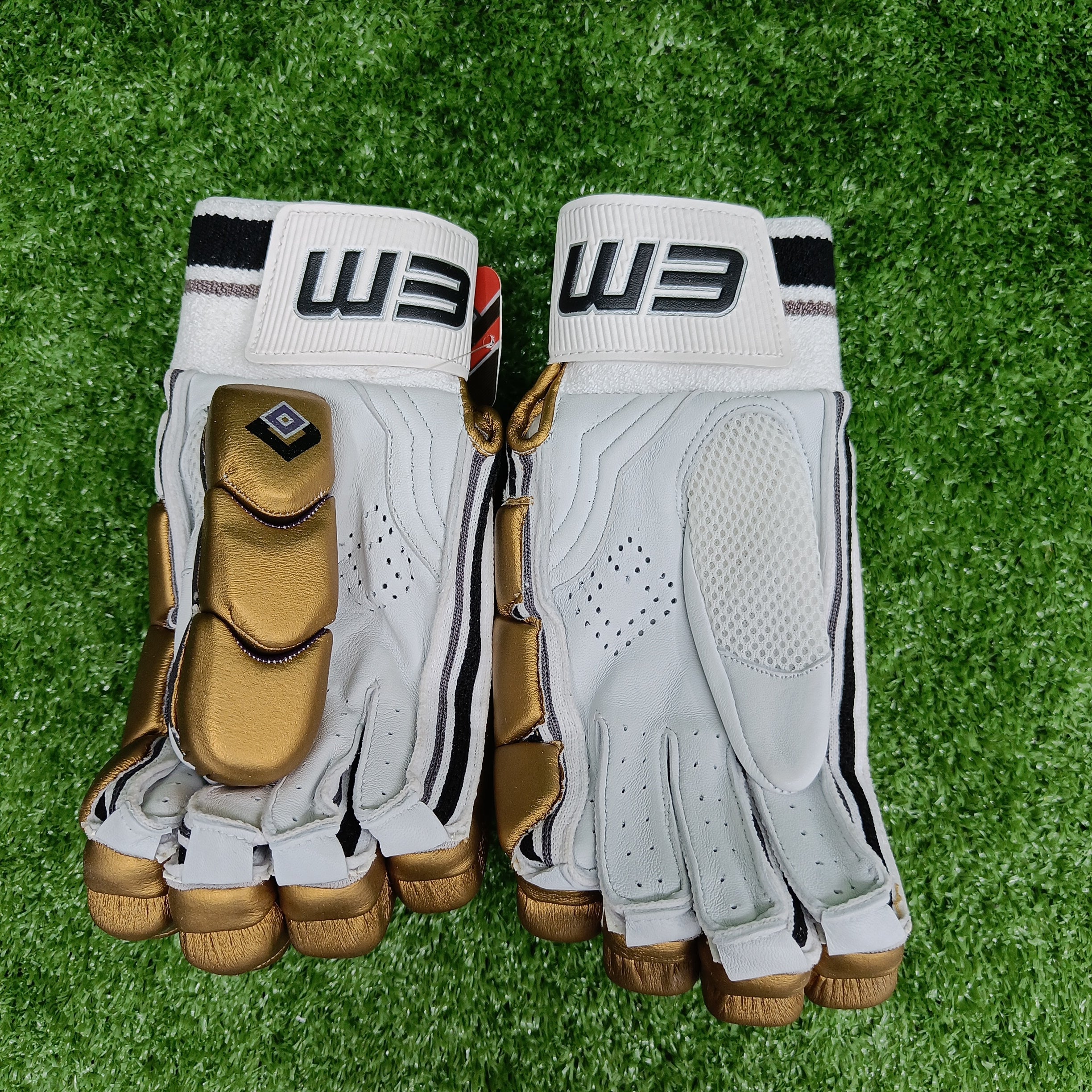 EM GT 1.0 Gold Adult Cricket Batting Gloves - Premium Leather Protection for Cricket Players - Perfect for Practice & Matches