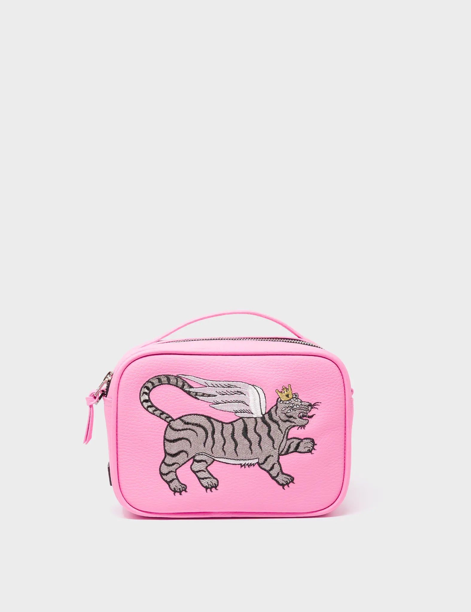 Verto Soft Neon Pink Leather Crossbody Bag with Winged Tiger Embroidery - Stylish Women's Handbag for Casual Outings, Parties & Travel Accessories
