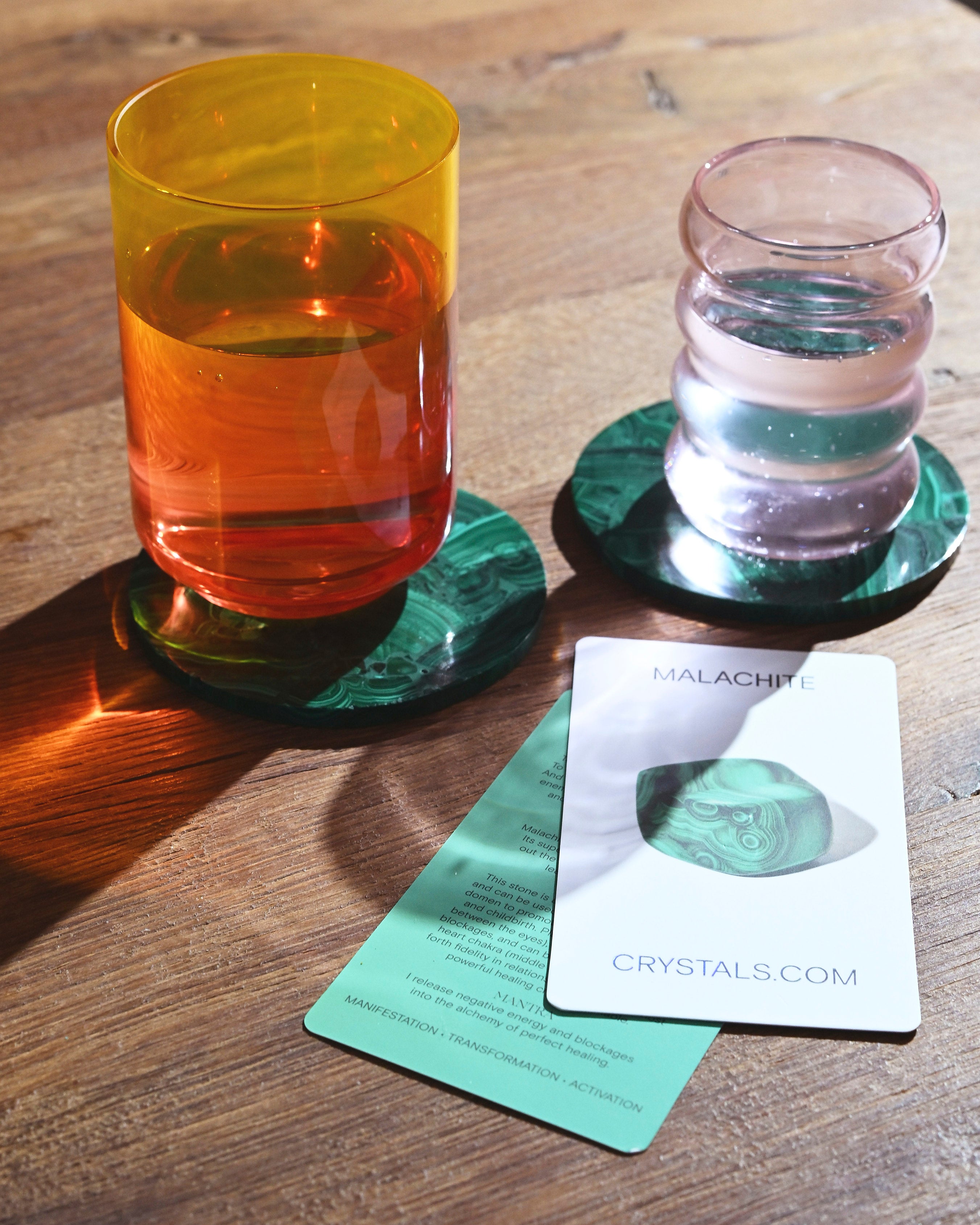 Authentic Malachite Stone Coasters Set of 2 - Natural Stone Drink Coasters for Home Bar, Coffee Table & Dining Table Decor