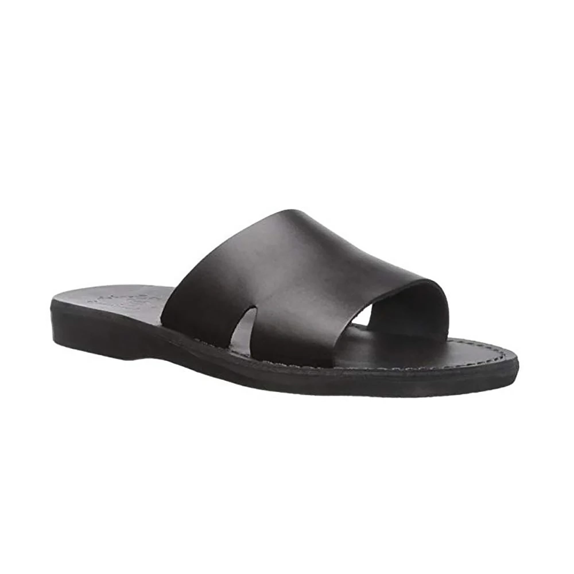 Bashan Men's Leather Wide Strap Slide Sandals - Comfortable Casual Summer Footwear for Beach, Pool, and Outdoor Activities