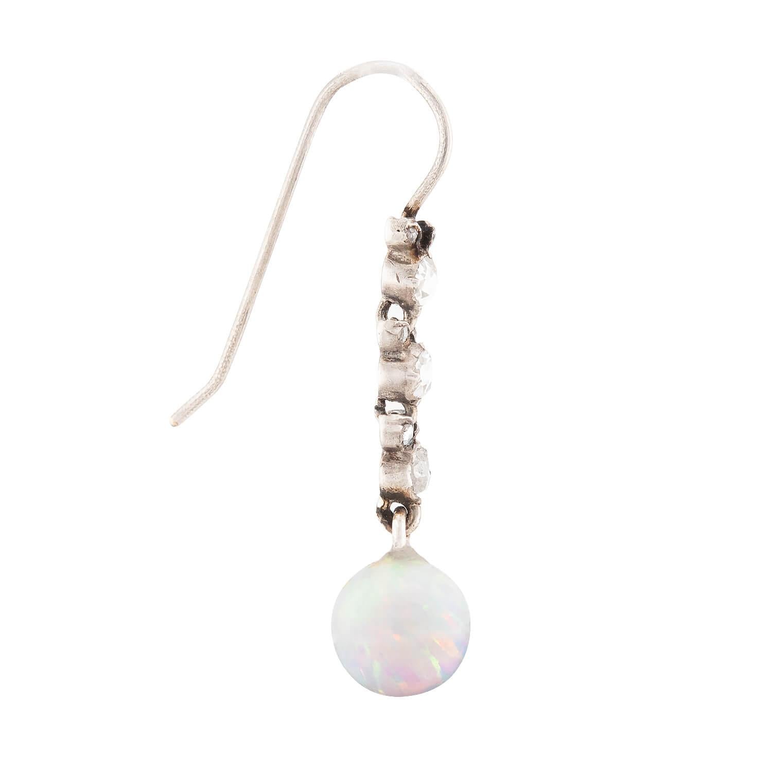 Victorian Style 14k Gold & Sterling Silver Opal Diamond Drop Earrings for Women - Elegant Dangle Jewelry for Weddings, Parties & Special Occasions