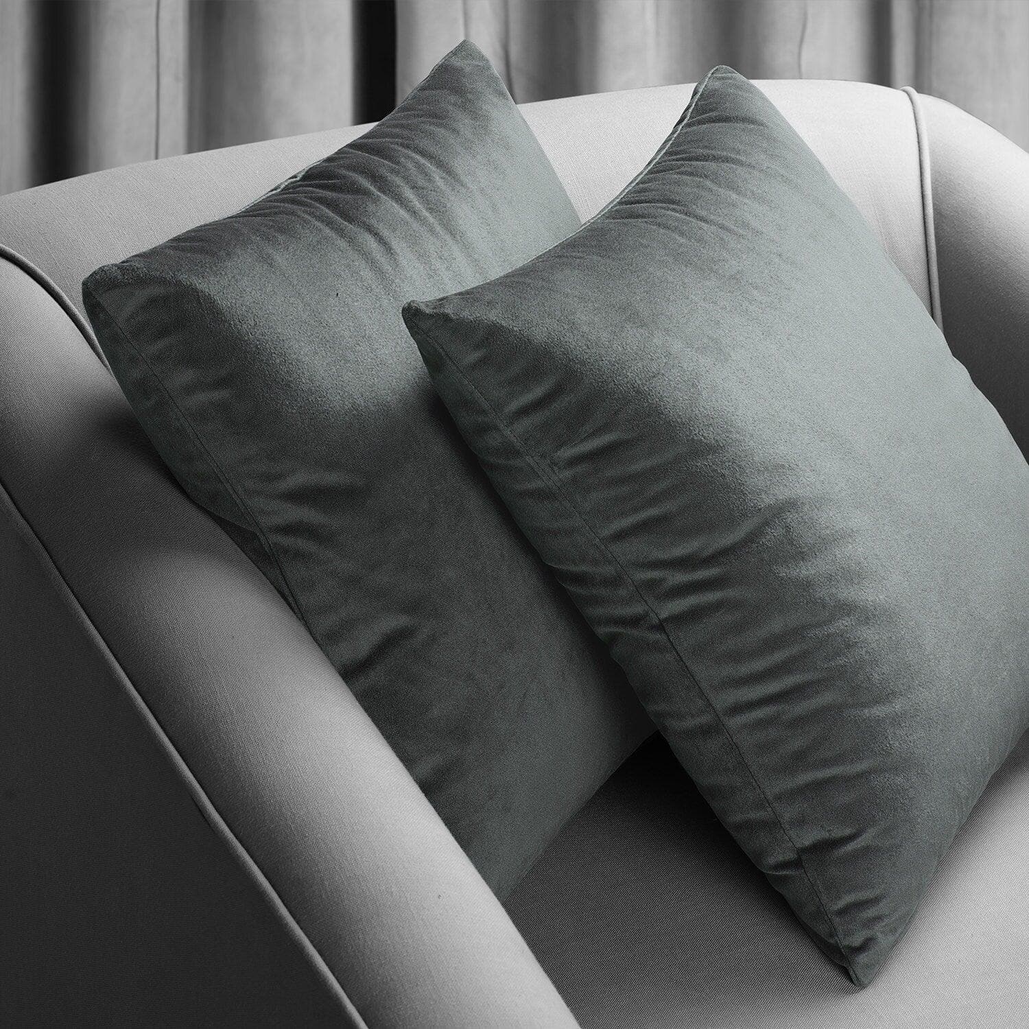 Premium Natural Grey Velvet Cushion Covers Set of 2 - Soft Luxury Pillow Cases for Sofa, Bed, Living Room & Home Decor