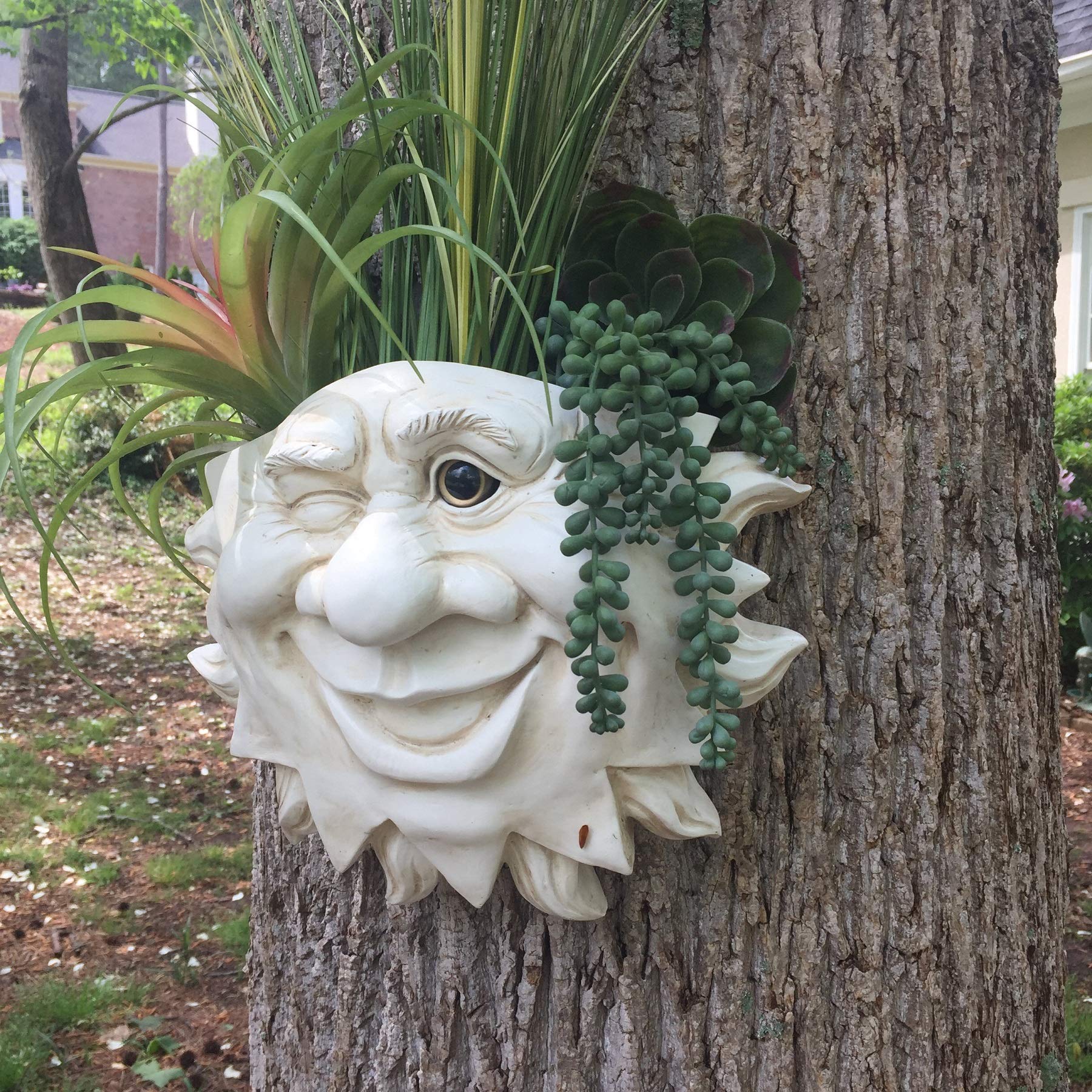 Antique White Mr. Sunshine Face Tree & Patio Wall Statue Planter - Outdoor Garden Decor for Patio, Yard, and Wall Decoration
