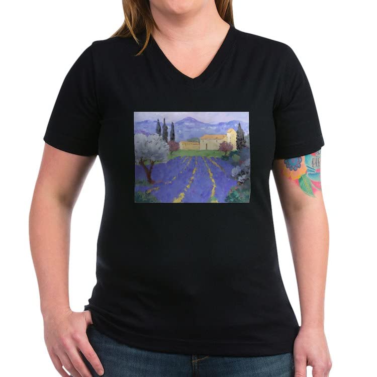 Lavender Farm Women's Cotton V-Neck T-Shirt | Soft & Comfortable Casual Tee for Gardening, Outdoor Activities & Relaxation
