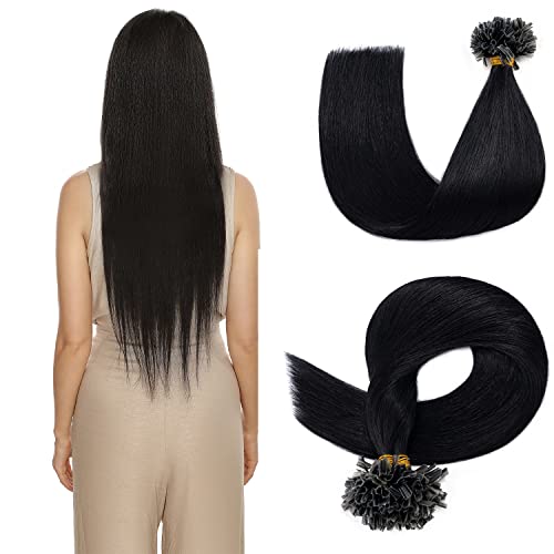 S-noilite U Tip Hair Extensions 22 Inch 100g - 100% Human Hair with Keratin Bonds - Jet Black Remy Hair (200 Strands) for Length & Volume - Perfect for Weddings, Parties & Daily Styling