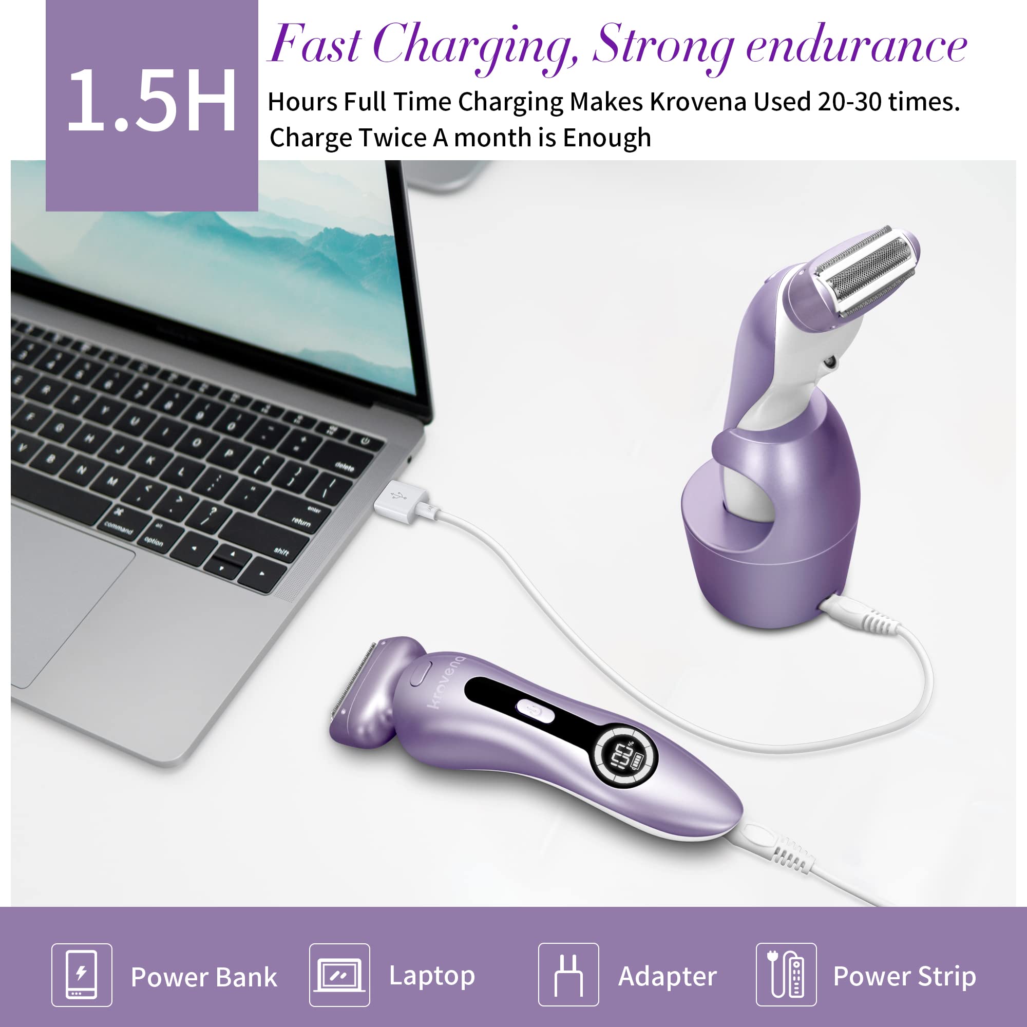 Best Electric Shaver for Women - Rechargeable Cordless Bikini Trimmer for Legs, Underarms & Pubic Hair - Wet/Dry Use with Detachable Head - Perfect for Travel, Gym & Sensitive Skin Care