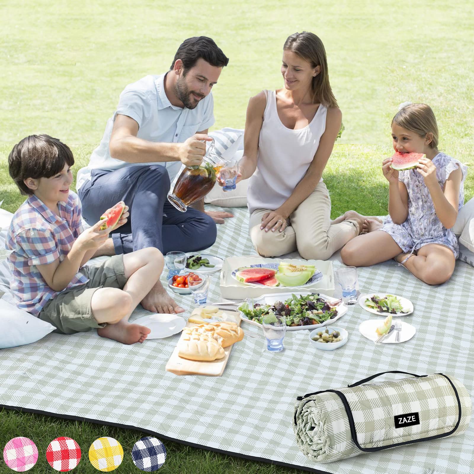 ZAZE Waterproof Extra Large Picnic Blanket - Foldable Beach Blanket for Outdoor, Camping & Park (5 Color Options) - Perfect for Beach Days, Picnics, Concerts and Backyard Gatherings