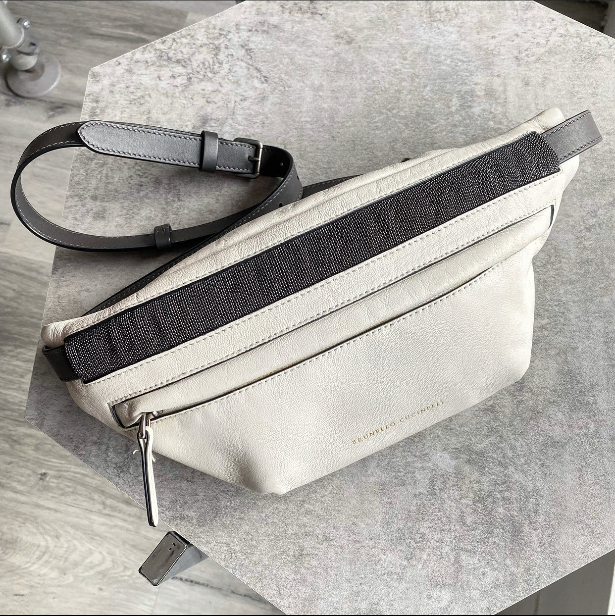 Brunello Cucinelli Genuine Leather Belt Bag for Women - White Luxury Waist Pack with Gold-Tone Hardware - Perfect for Travel, Concerts & Everyday Use