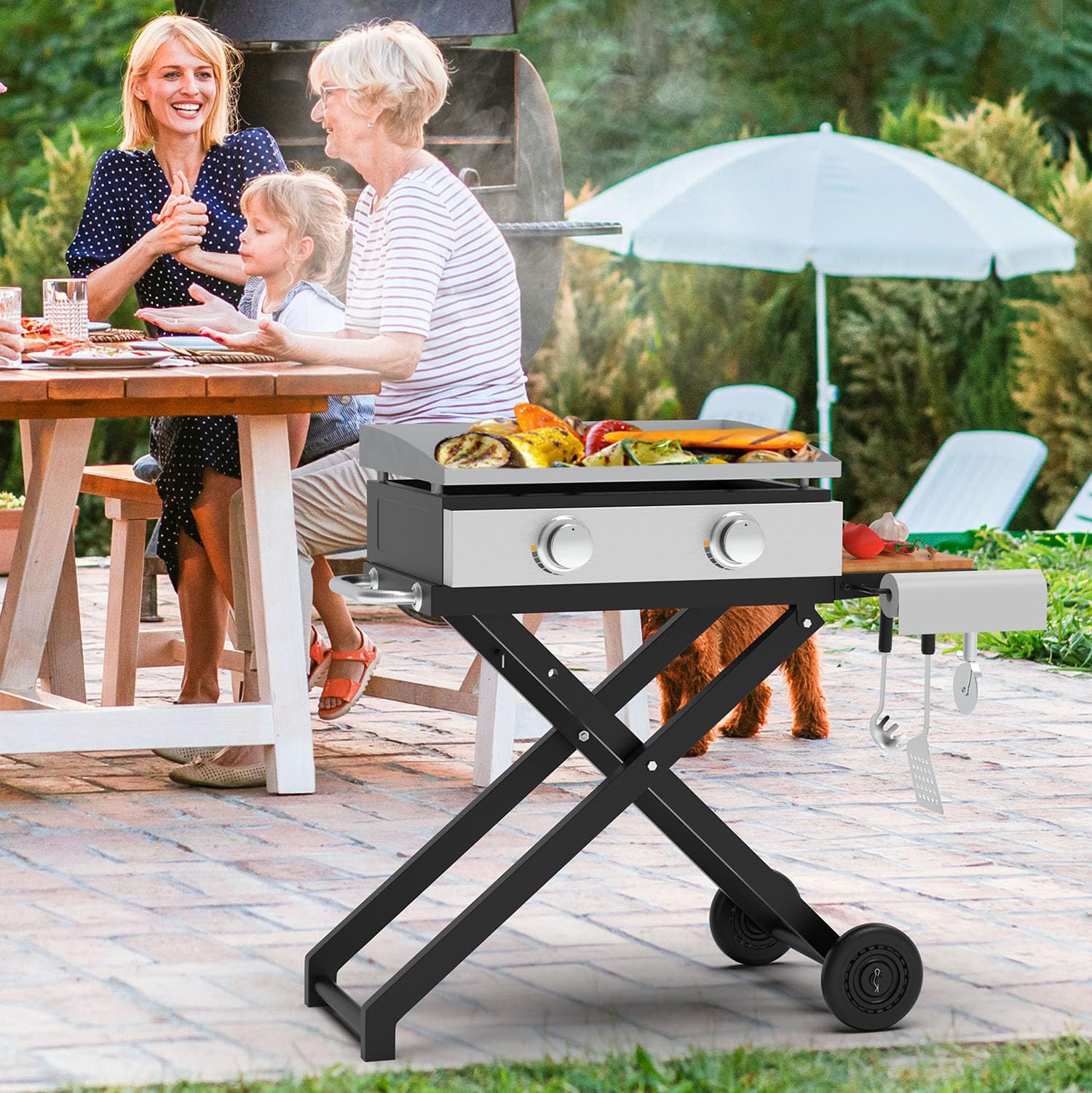 Heavy-Duty Foldable Griddle Stand for Blackstone 22 & 17 Inch Tabletop Grill - Portable Griddle Table with Wheels for Outdoor Cooking, Camping, BBQ & Tailgating - Perfect Grill Replacement Part & Dining Cart for Backyard, Patio & Picnic Use