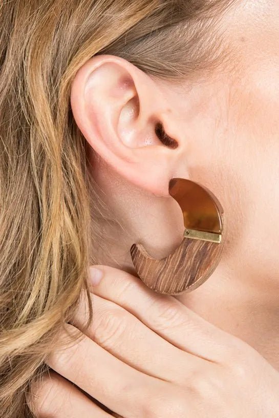 Handmade Flat Wooden Crescent Earrings - Boho Chic Dangle Earrings for Women - Perfect for Festivals, Parties & Everyday Wear