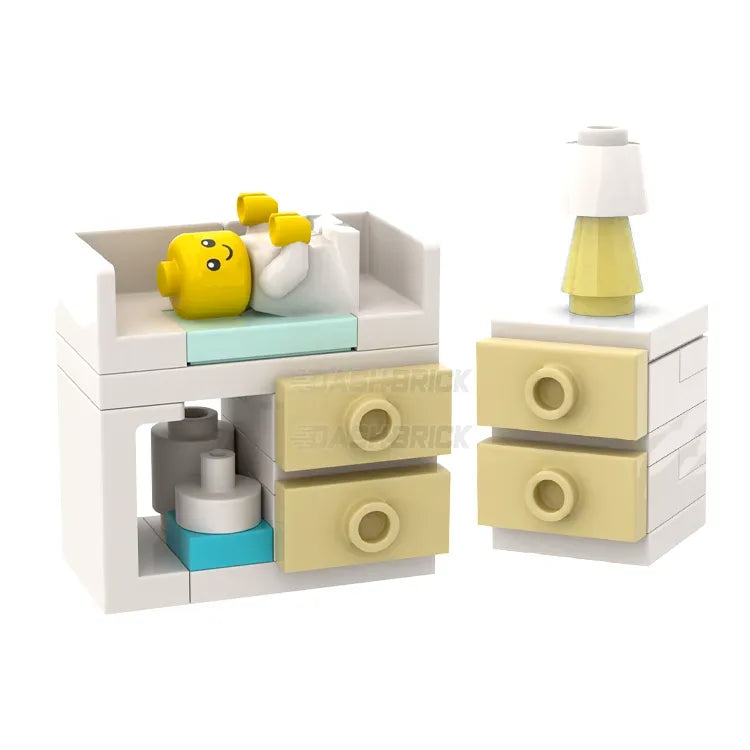 LEGO Baby Changing Table with Drawers and Storage - MiniMOC Building Blocks for Nursery, Kids Room Organization & Playtime Scenes