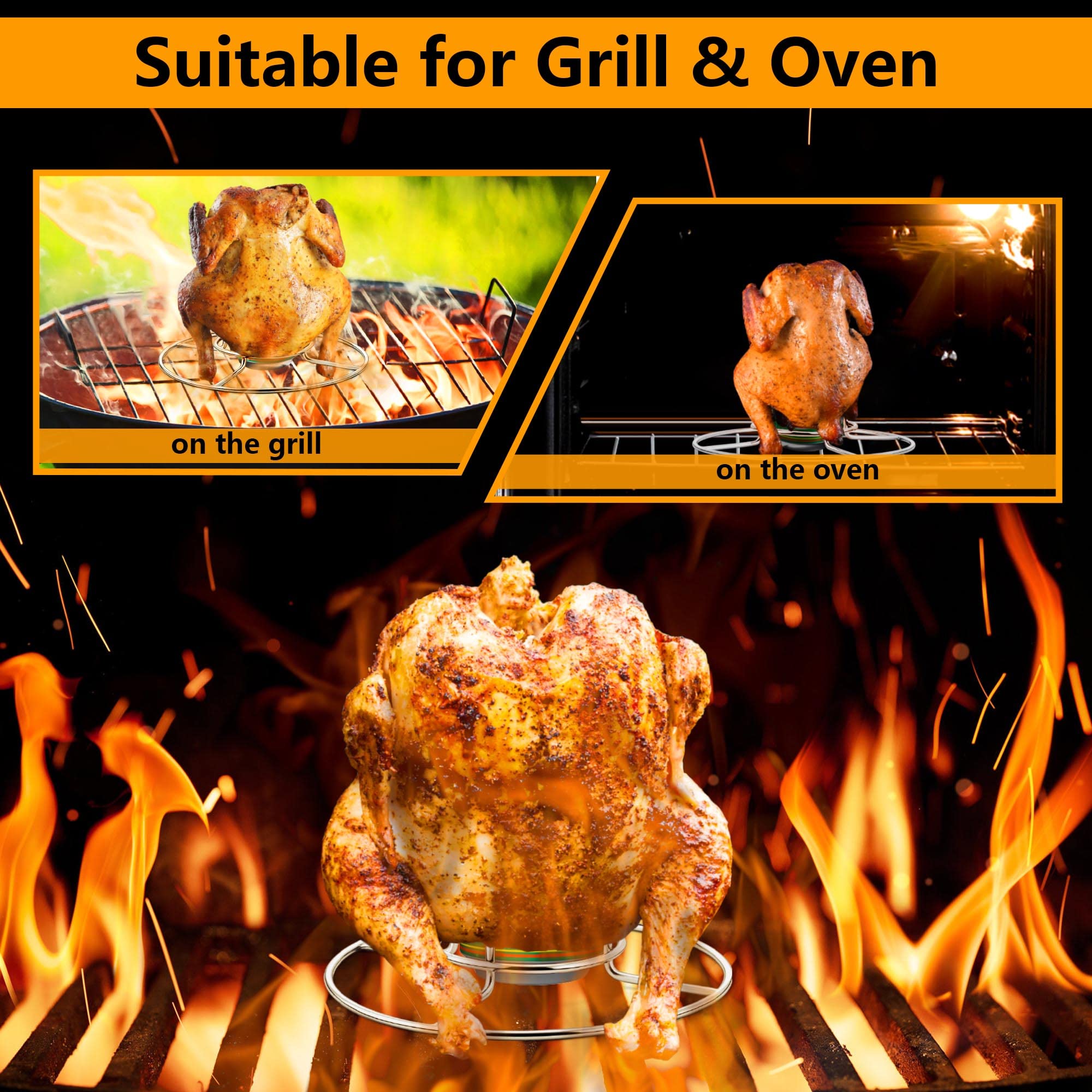 Stainless Steel Beer Can Chicken Holder - Vertical Chicken Rack Stand for Roasting Turkey & Chicken - BBQ Grill & Smoker Accessories - Oven Safe & Dishwasher Safe - Perfect for Backyard BBQs, Tailgating & Holiday Cooking