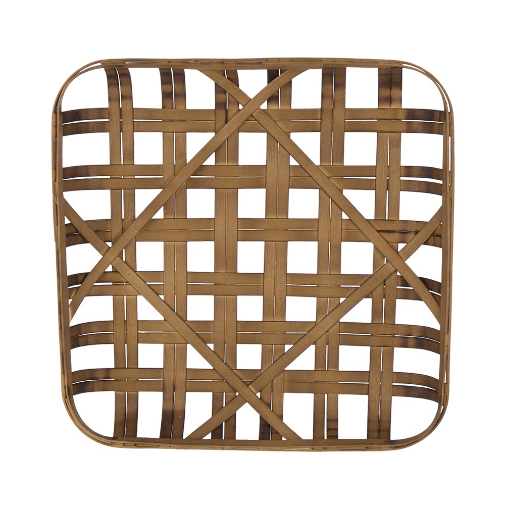Glitzhome 24 Inch Dark Brown Square Tobacco Basket - Handwoven Bamboo Wall Decor for Farmhouse, Rustic & Boho Home Decor - Perfect for Living Room, Bedroom, or Kitchen Wall Display