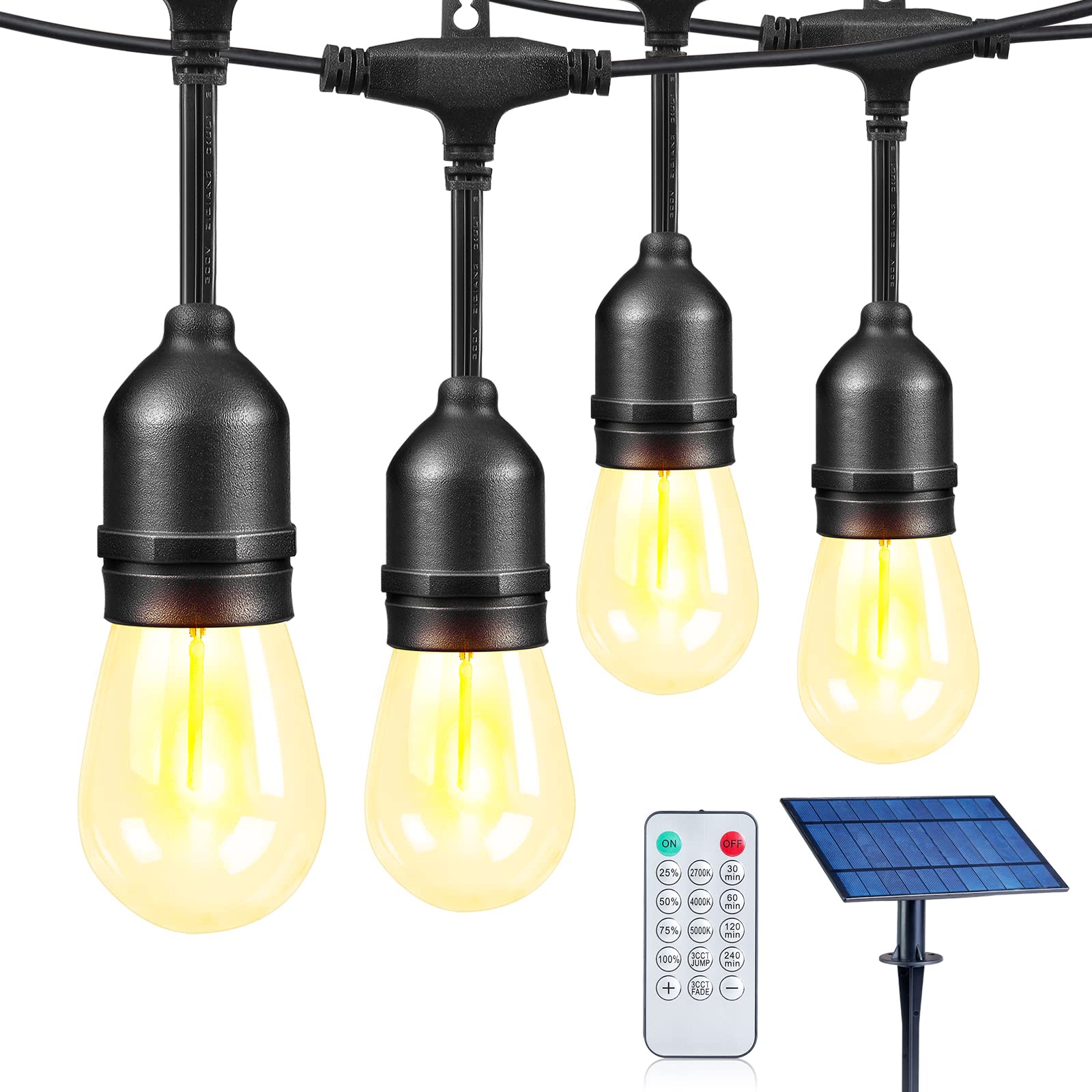 Auroraworld 96FT Solar String Lights with Remote Control - Dimmable Outdoor Solar Fairy Lights, 30 Shatterproof LED Patio Lights for Garden, Backyard, Deck, Wedding & Party Decor