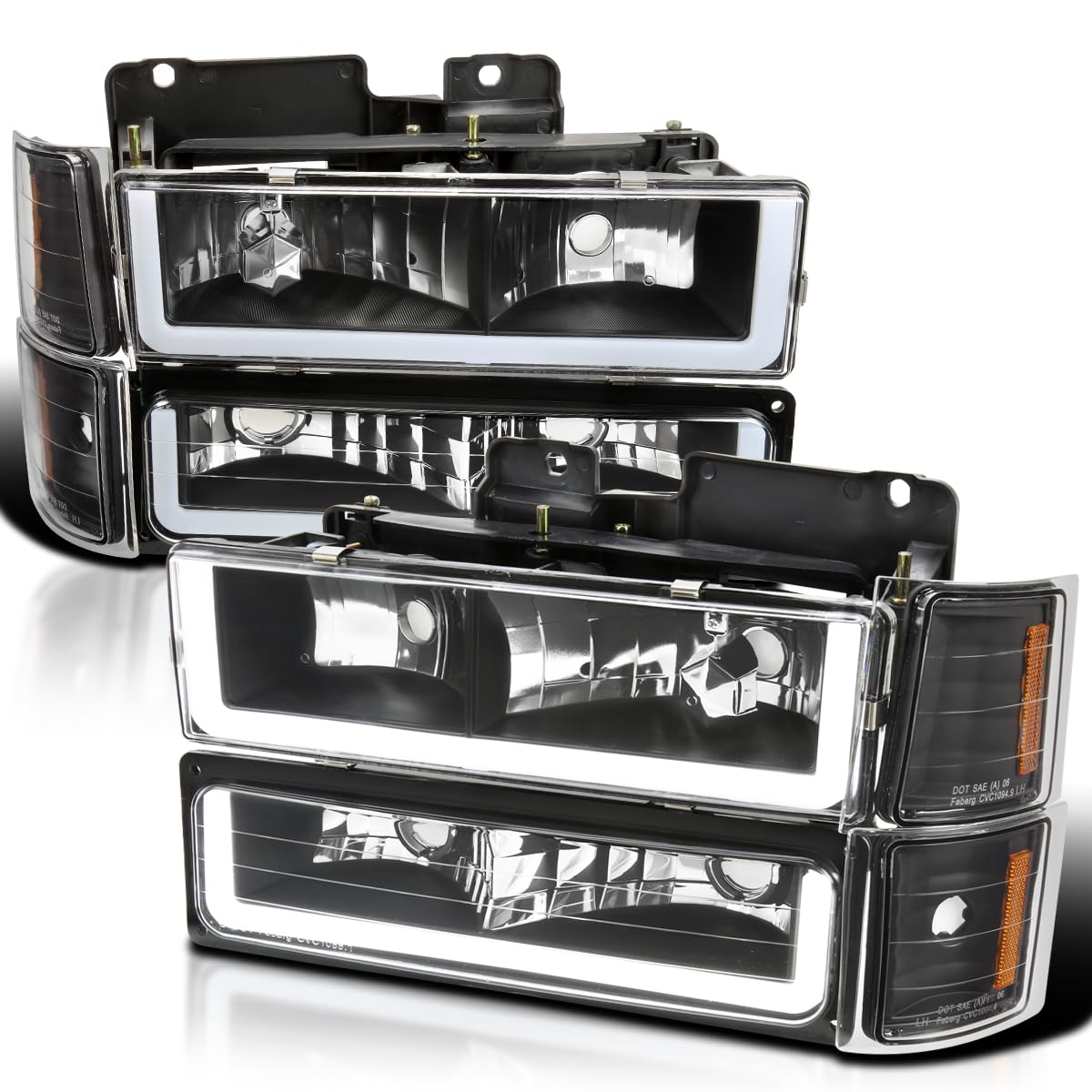 Spec-D Tuning Black LED Headlights & Bumper Lights Kit for 1994-1998 Chevy C10 C/K 1500/2500/3500 - Complete Left & Right Headlamp Assembly with Corner Lights | Perfect for Night Driving & Truck Customization
