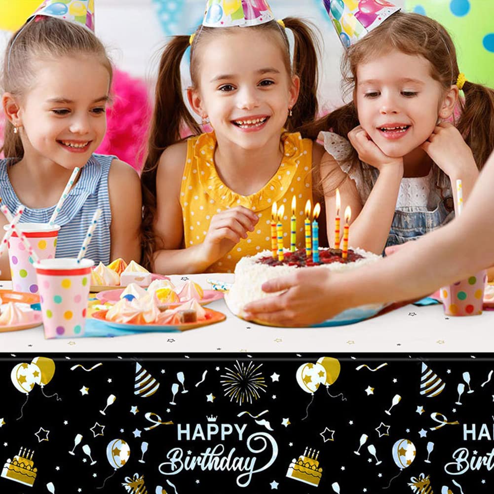 3 Pack Happy Birthday Tablecloth - 54 x 108 Inch Waterproof Disposable Party Table Cover for Birthday Decorations, Baby Showers, Anniversary & Holiday Celebrations