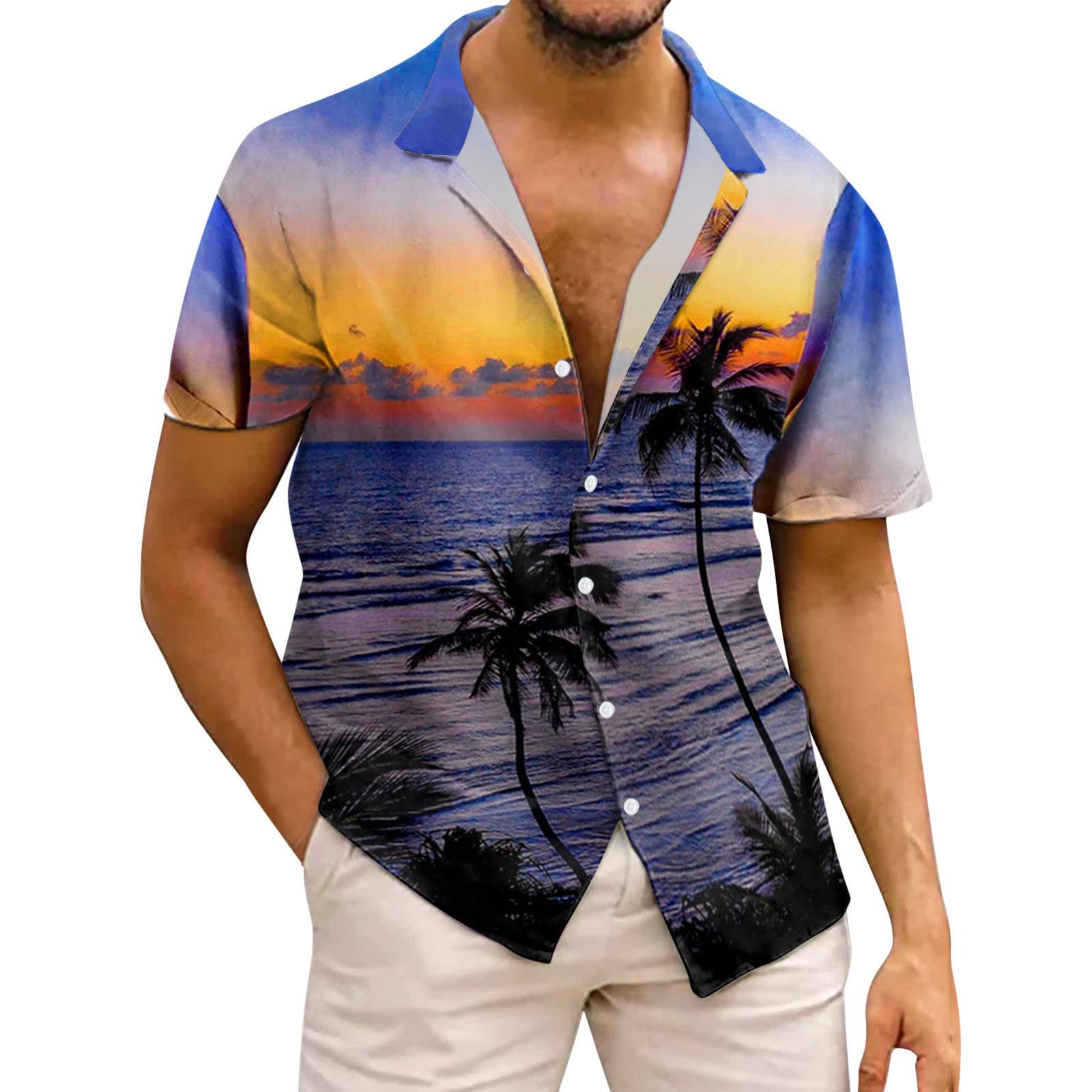 Men's Summer Fashion Printed Shirt - Casual Short Sleeve Button Down Beach Top Blouse for Vacation, Outdoor Activities & Daily Wear