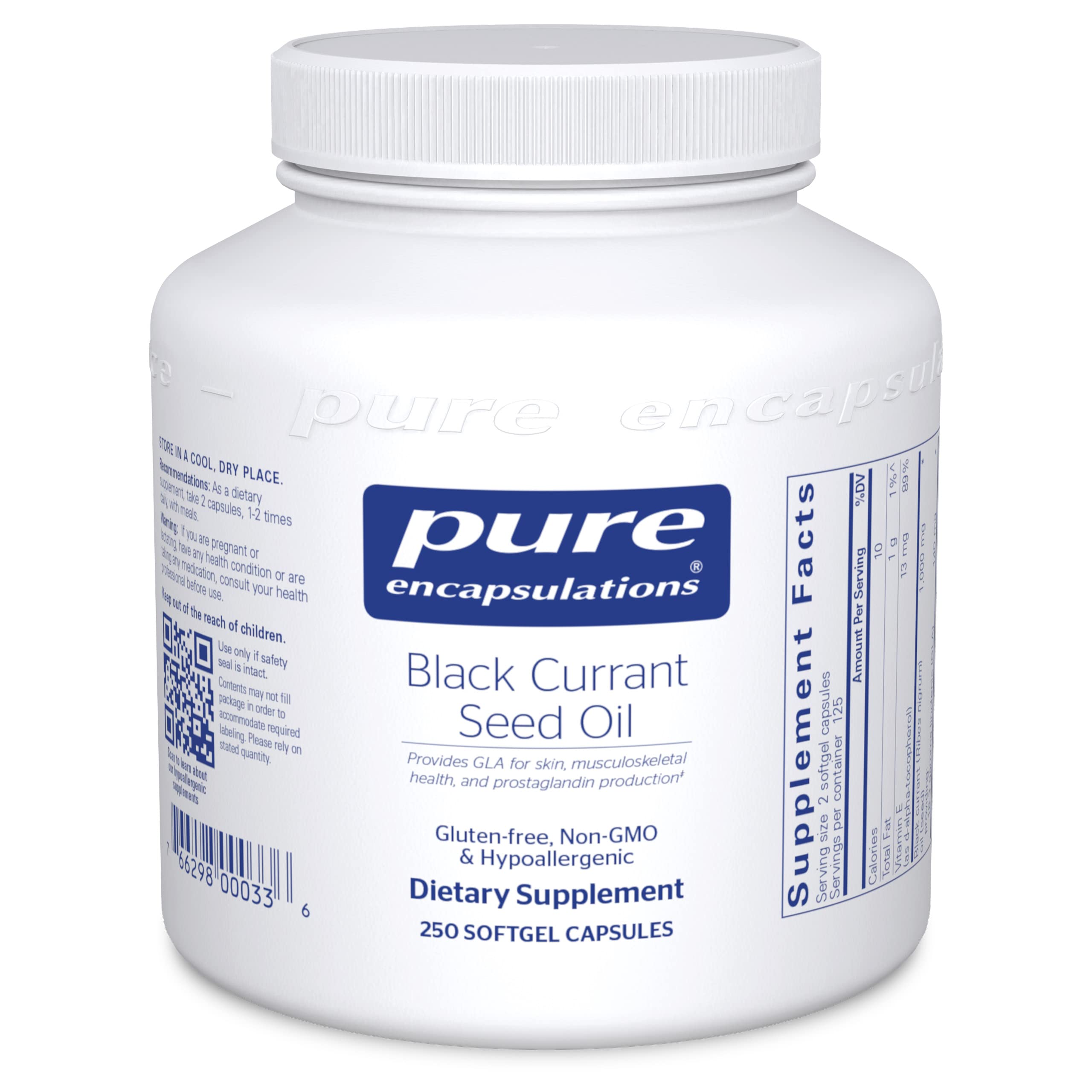 Pure Encapsulations Black Currant Seed Oil 250 Softgels - Hypoallergenic Antioxidant Supplement for Immune Support & Skin Health - Supports Heart Health & Joint Comfort - Perfect for Daily Wellness Routine & Anti-Aging Care