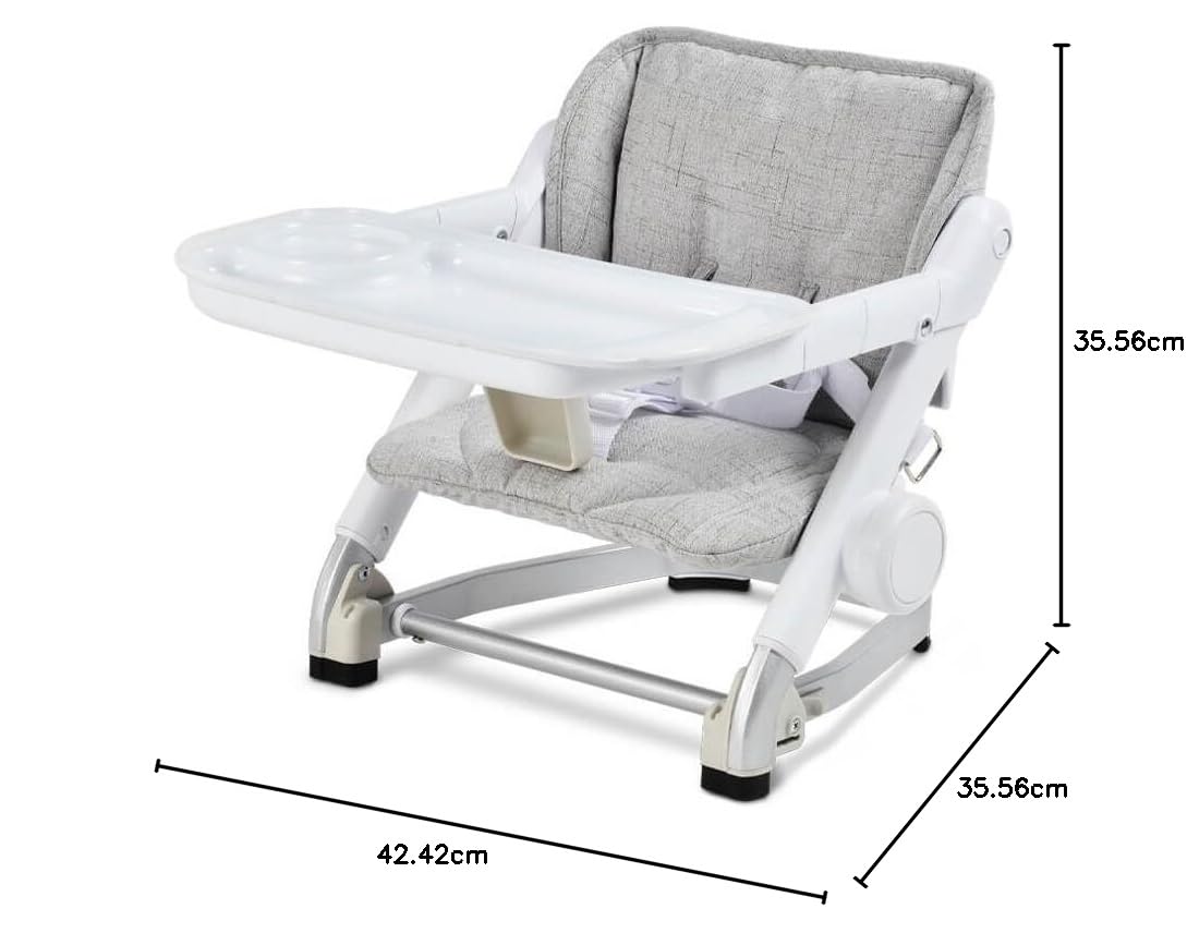Voltz Toys 3-in-1 Travel Booster Seat for Kids - Adjustable, Foldable & Portable High Chair with Safety Harness - Perfect for Babies, Toddlers & Travel - Ideal for Restaurants, Airplanes & Road Trips (Grey)