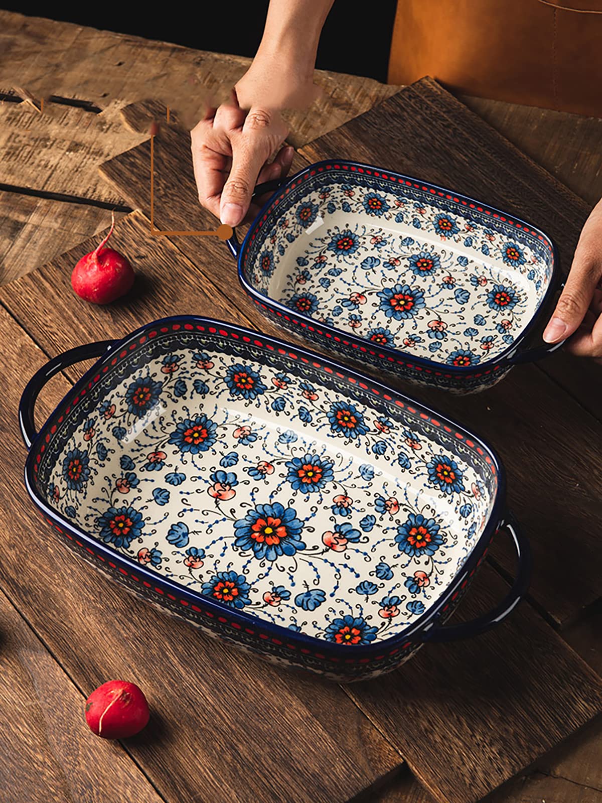 Vintage Style Ceramic Casserole Dish - 60oz Large Capacity Baking Pan for Lasagna, Casseroles & Oven Cooking - Heavy Duty Pottery Bakeware with Handles - Perfect for Family Dinners, Holiday Meals & Kitchen Baking