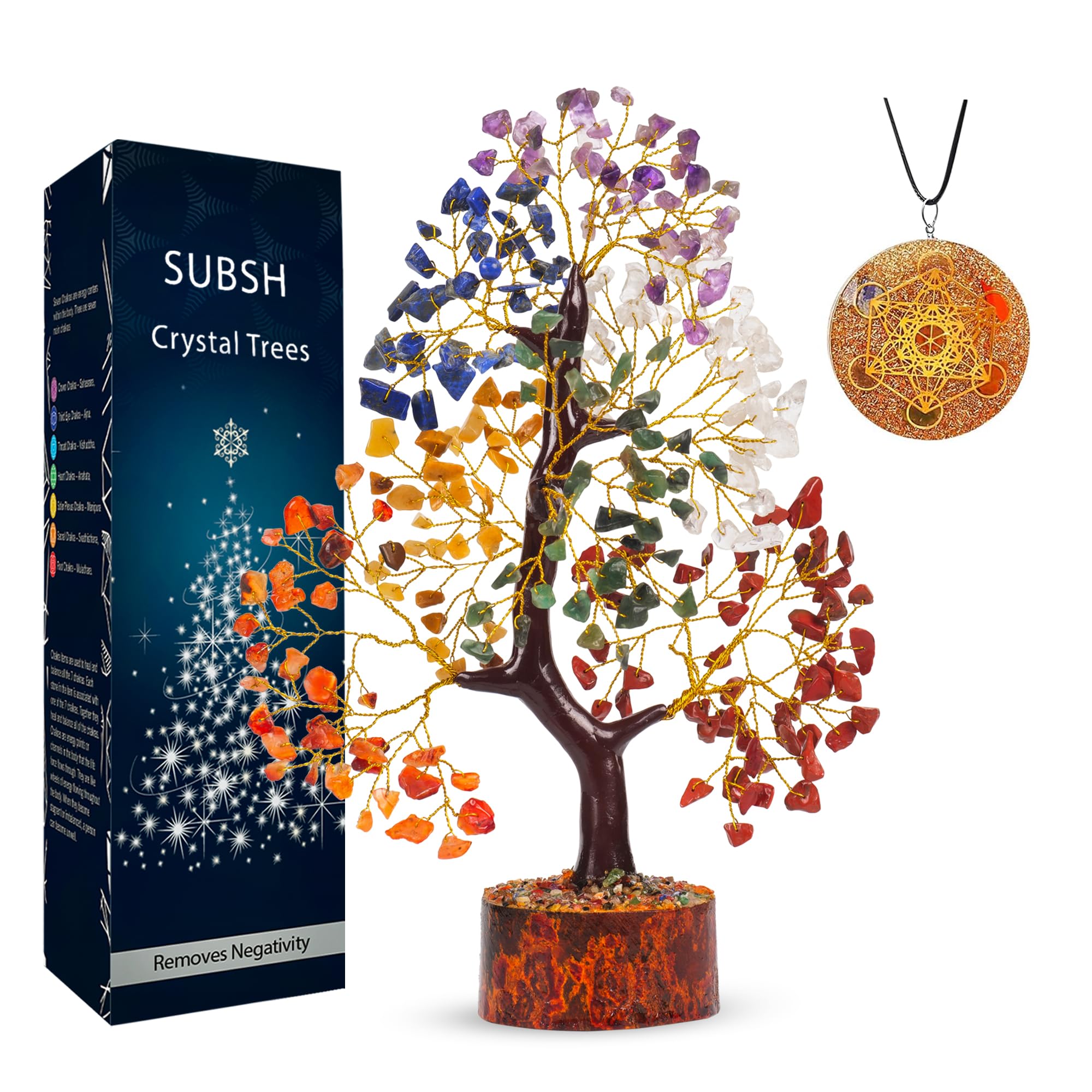7 Chakra Gemstone Tree with Healing Pendant - Feng Shui Crystal Bonsai for Home & Office Decor (10-12 Inches) | Spiritual Gift for Women, Meditation Room Centerpiece, Desk Accessories & Positive Energy Decor