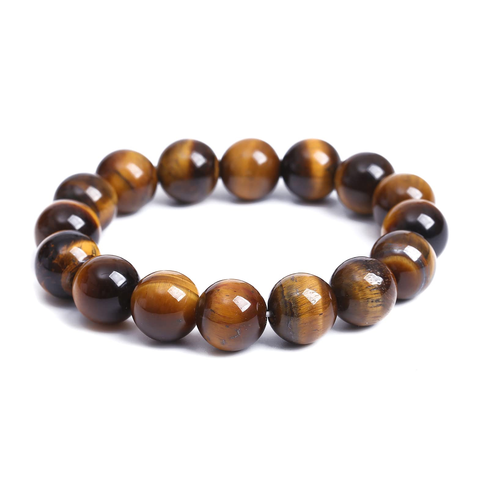 8mm Natural Tiger Eye Stone Bracelet - Round Beads Yoga Healing Energy Bracelet for Men & Women - Elastic Stretch Rope Stress Relief Crystal Jewelry - Perfect for Meditation, Yoga & Spiritual Healing