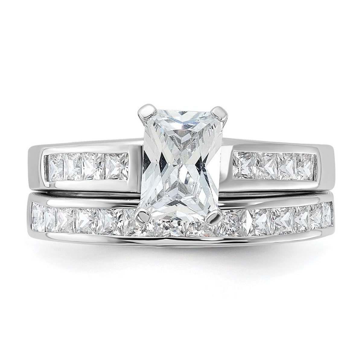 925 Sterling Silver Polished 2 Piece CZ Cubic Zirconia Simulated Diamond Wedding Ring Set for Women - Elegant Bridal Jewelry for Engagement, Anniversary & Special Occasions