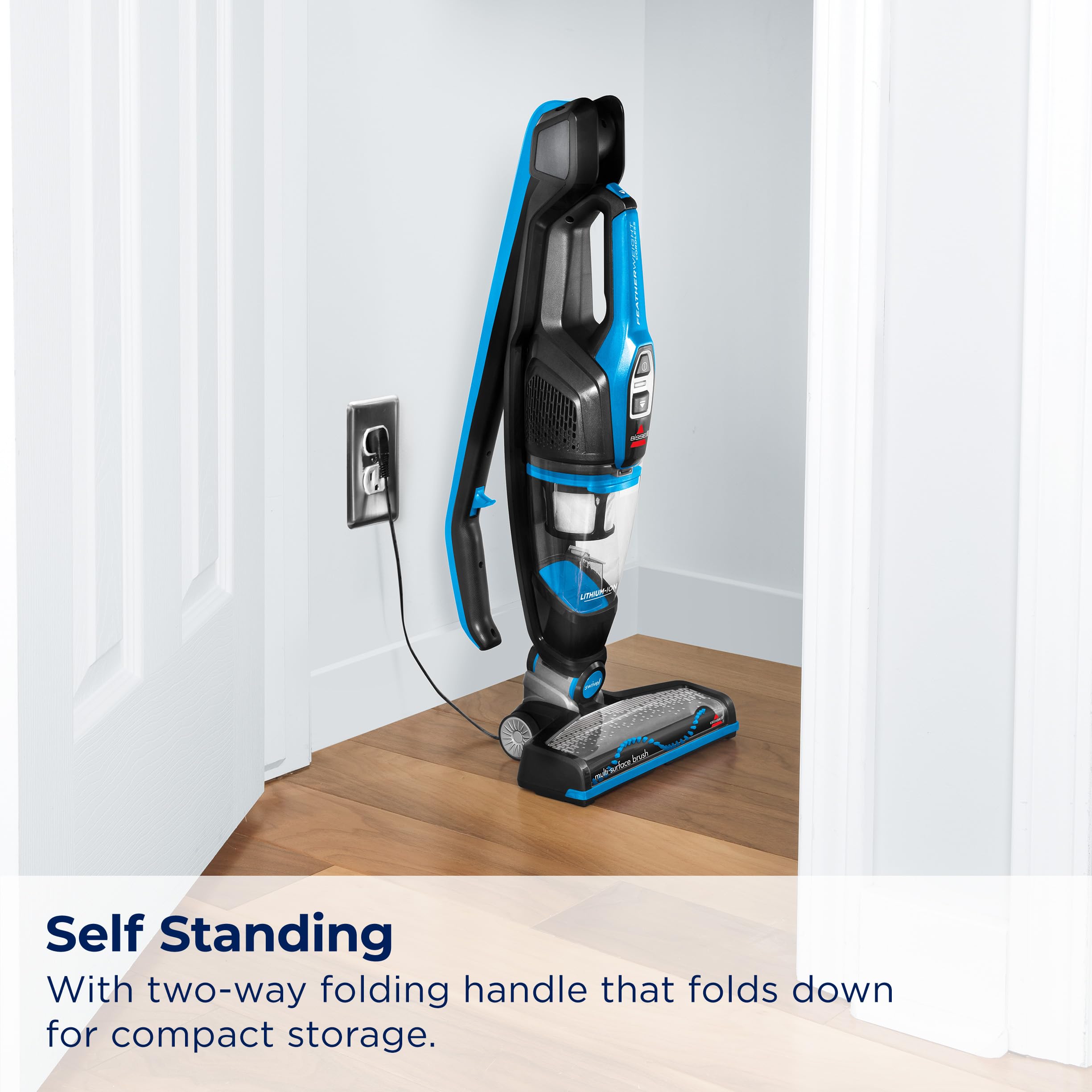 Bissell 3061 Featherweight Cordless Stick Vacuum Cleaner - Lightweight, Self-Standing, Electric Blue & Black - Perfect for Hard Floors, Carpets, Pet Hair, and Quick Cleanups