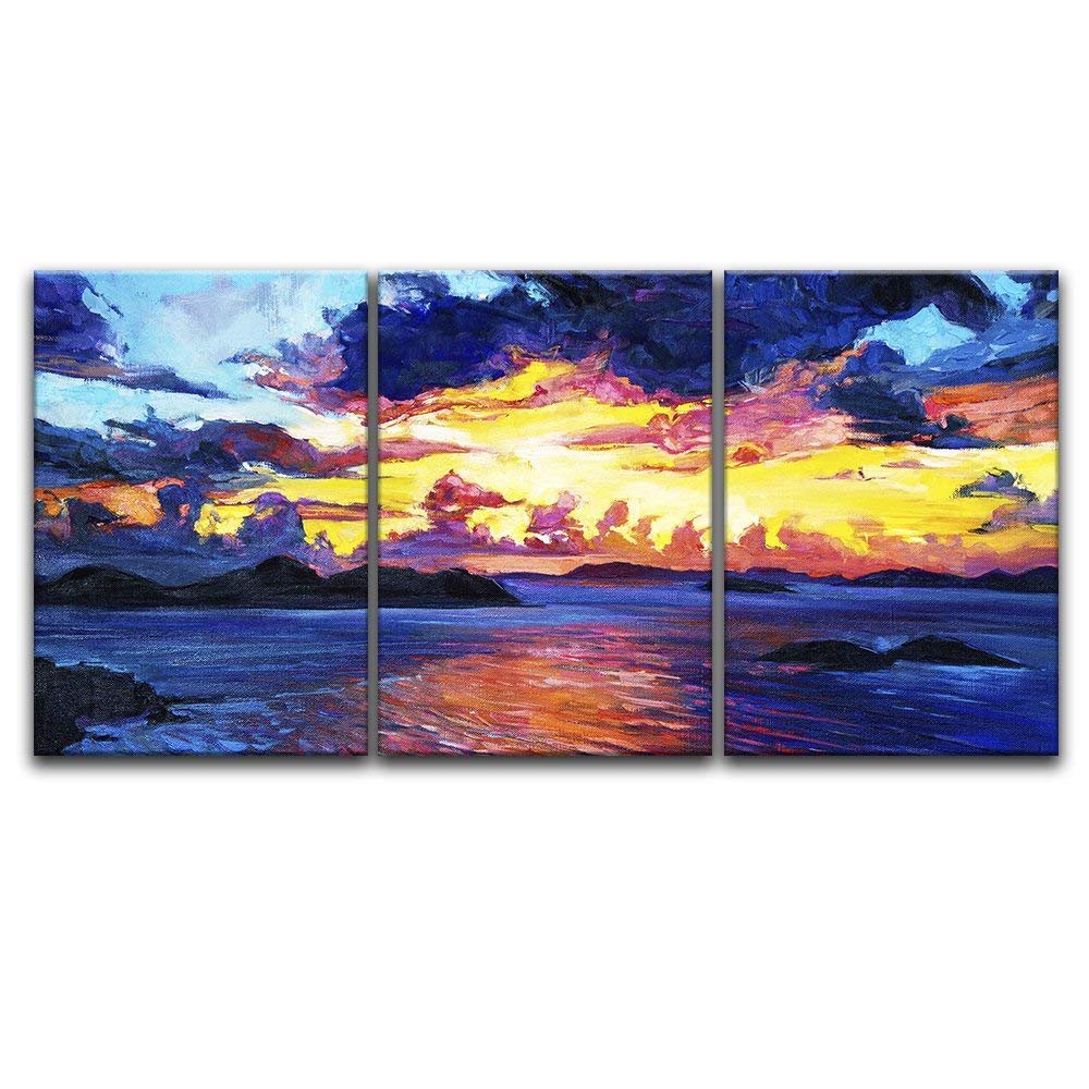 Wall26 - 3 Panel Canvas Wall Art - Oil Painting Style Colorful Seascape - Giclee Print Gallery Wrap Modern Home Decor - Ready to Hang - 24