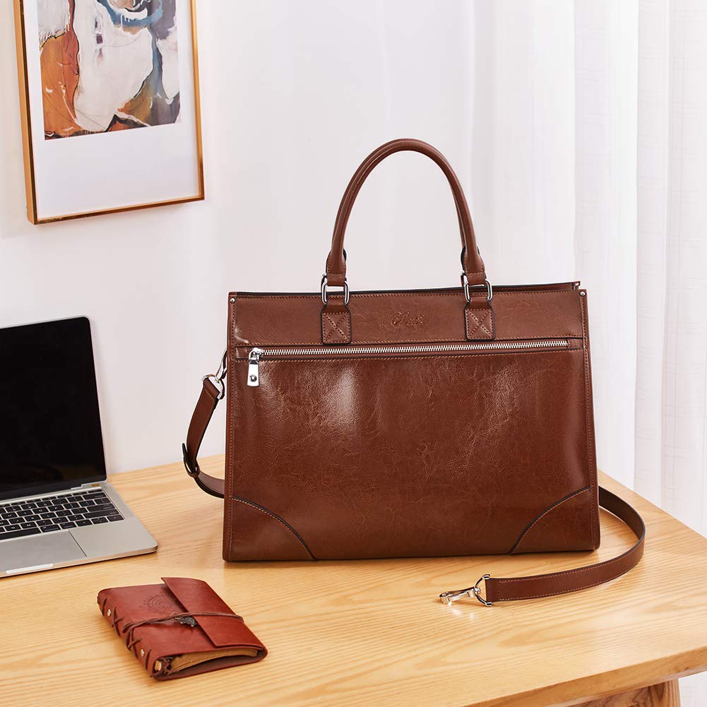 CLUCI Genuine Leather Briefcase for Women - 15.6 Inch Laptop Business Bag, Professional Work Tote Handbag for Office, Commuting & Business Travel
