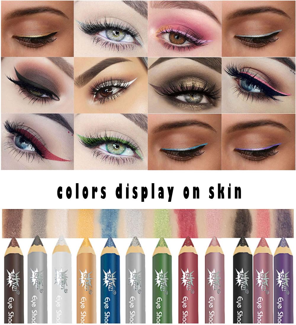 12-Pack Jumbo Glitter Eyeliner Pencils Set - Metallic & Shimmer Eyeshadow Liners, Long Lasting, Hypoallergenic, Vegan Eye Makeup for Parties, Halloween & Special Occasions