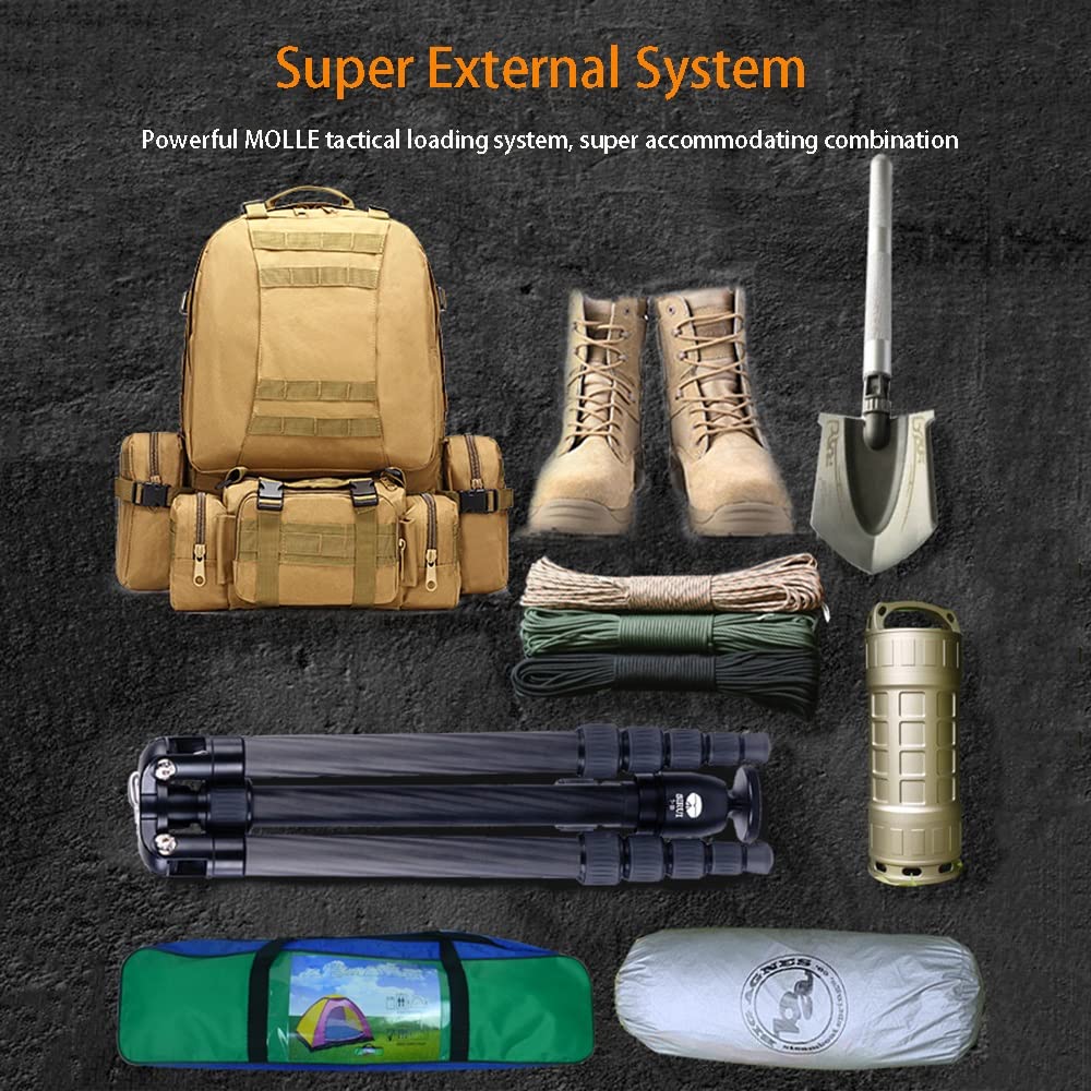 Military Tactical Backpack 65L - Waterproof Molle Assault Pack for Hiking, Camping, Hunting & Travel - Large Army Rucksack with Durable Construction (Color: A) - Perfect for Outdoor Adventures, Survival Training & Tactical Missions