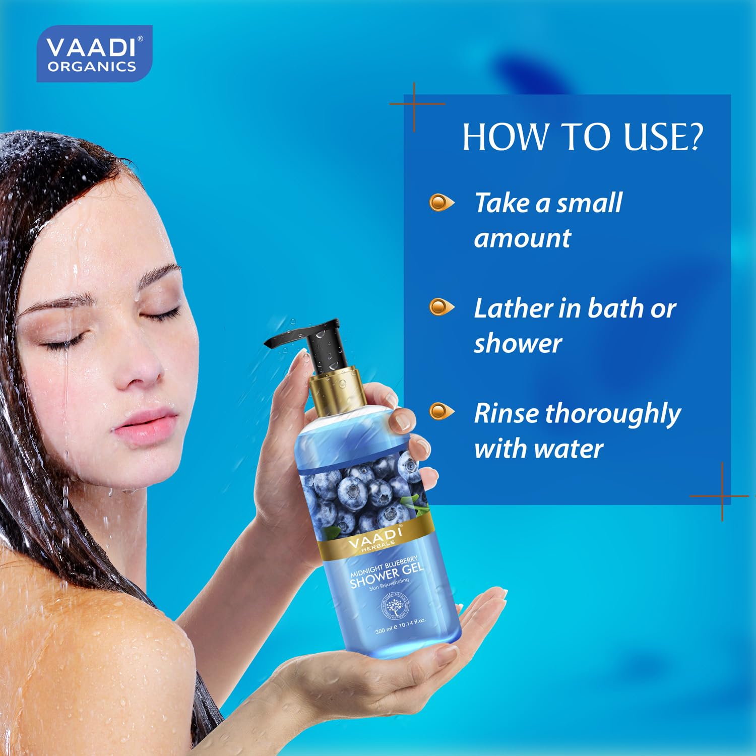 Vaadi Herbals Midnight Blueberry Shower Gel - 300ml | Natural & Moisturizing Body Wash for Dry Skin | Perfect for Relaxing Bath & Aromatherapy at Home