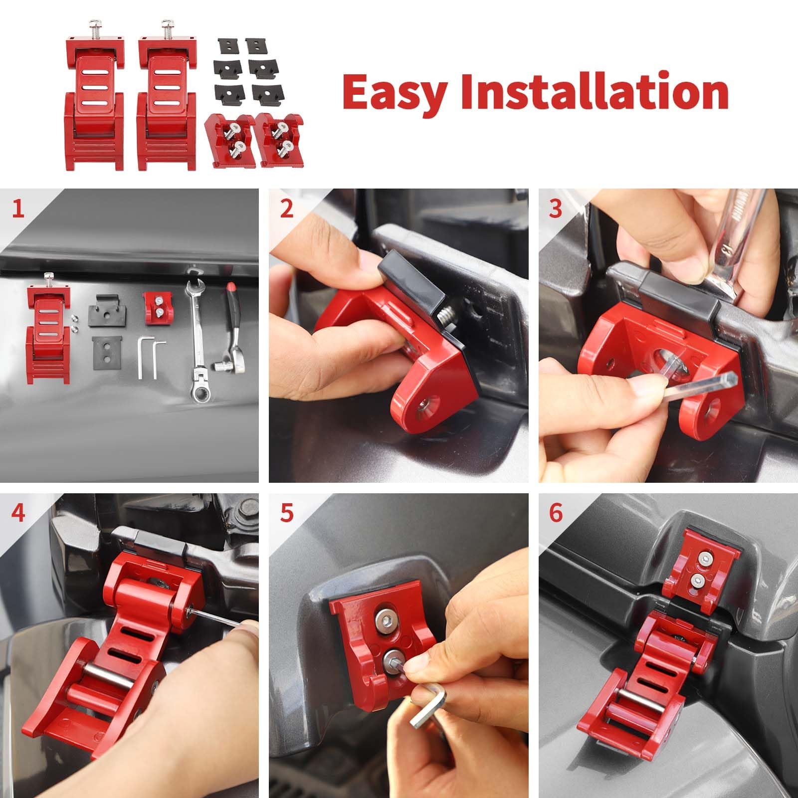 Stainless Steel Hood Latch Kit for 2007-2018 Jeep Wrangler JK/JKU & 2018-2025 JL/JLU/Gladiator JT - Red Exterior Accessories for Off-Roading & Adventure