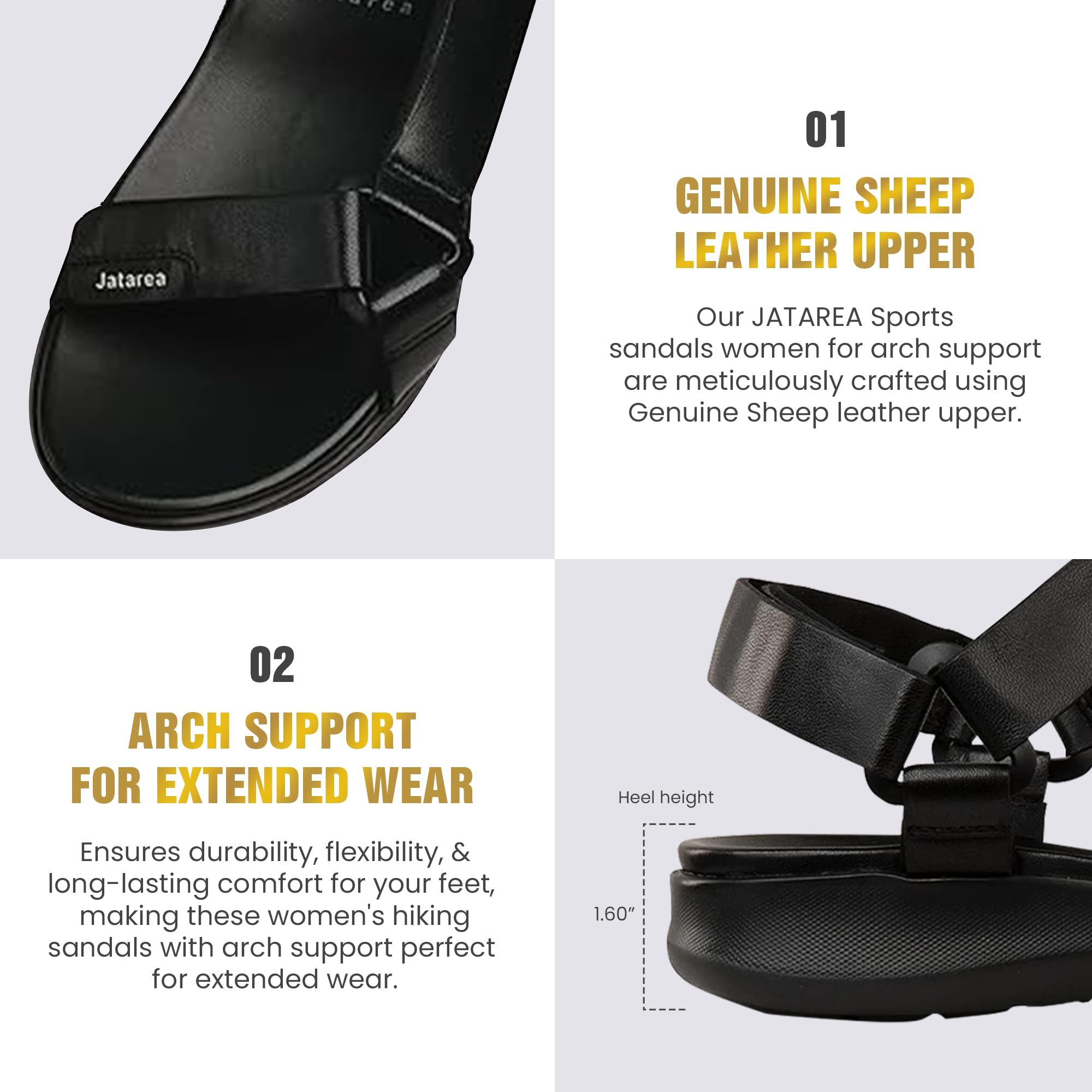 JATAREA Women's Leather Sports Sandals - Open Toe Slide Platform Strappy Hiking Sandals with Arch Support | Comfortable Casual Outdoor Walking Sandals for Women | Perfect for Hiking, Travel & Summer Fashion