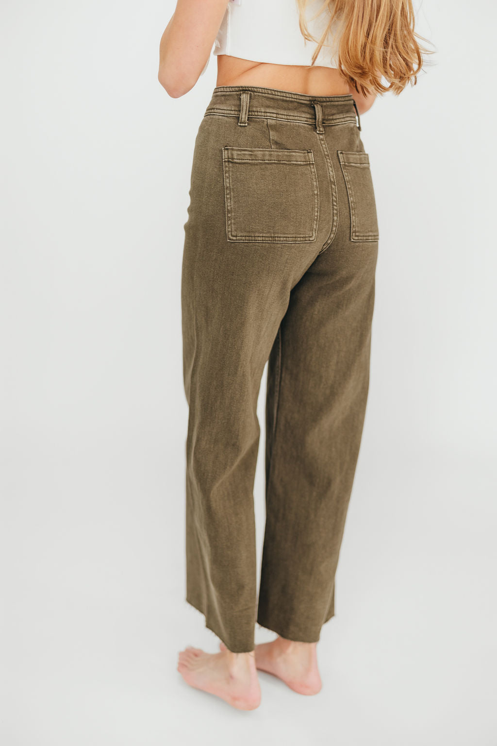 Corin Straight Wide Leg Denim Pants for Women - Faded Olive High Waist Stretch Jeans | Casual Chic Outfit for Work, Travel & Everyday Wear