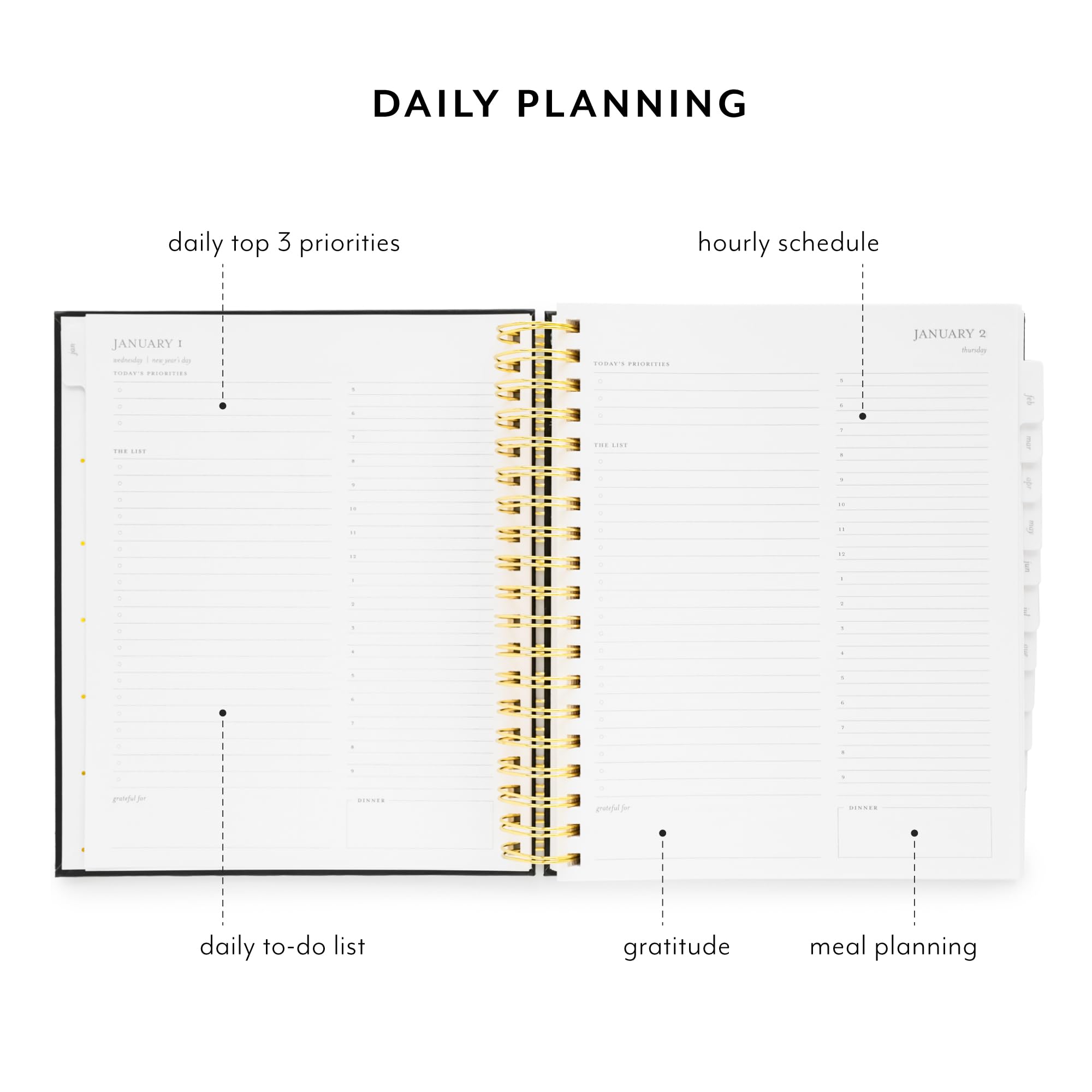 Sugar Paper 2025 Daily Spiral Planner - January to December 12-Month Calendar with Hourly Format, 7.75