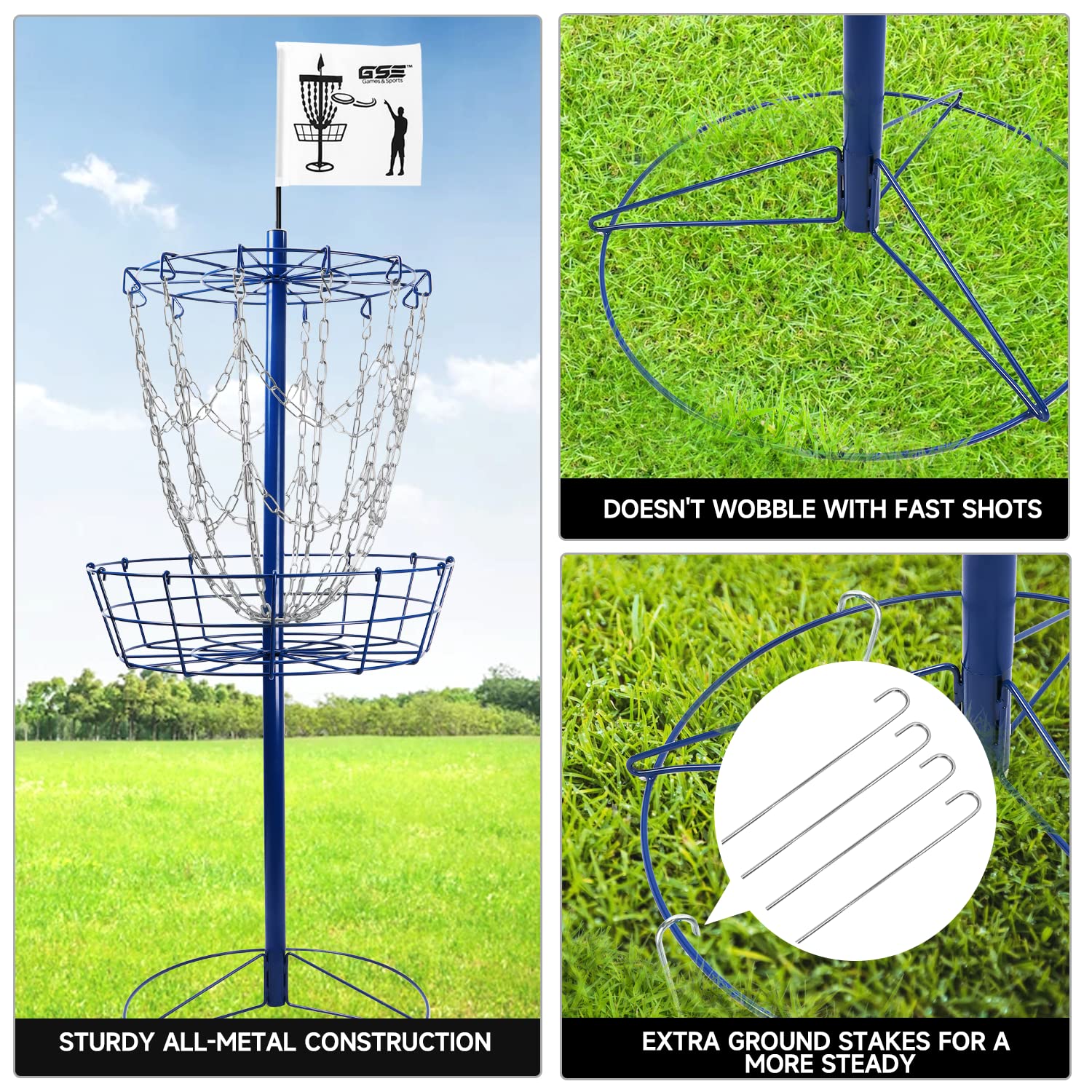 GSE PRO Portable Disc Golf Target Basket - 12/24 Chain Metal Practice Goal for Outdoor Disc Golf Training | Perfect for Backyard, Park & Tournament Play