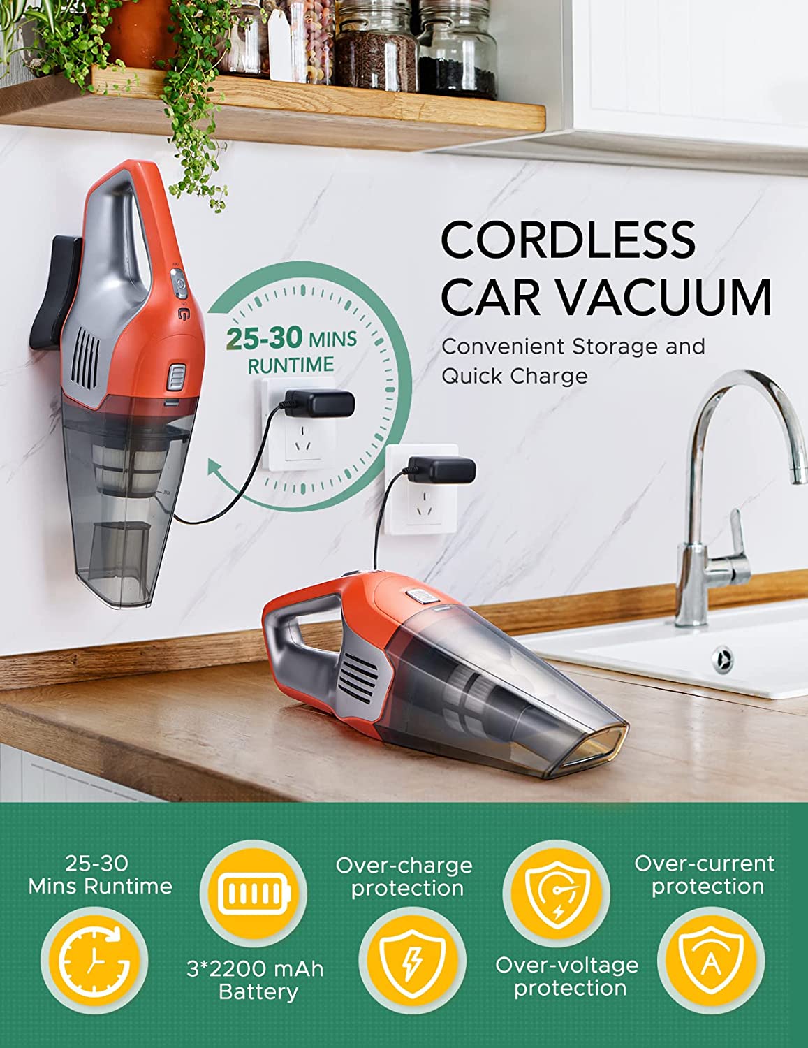 Powerful 8000Pa Cordless Handheld Vacuum Cleaner - Lightweight & Portable for Car, Home, and Pet Hair Cleaning