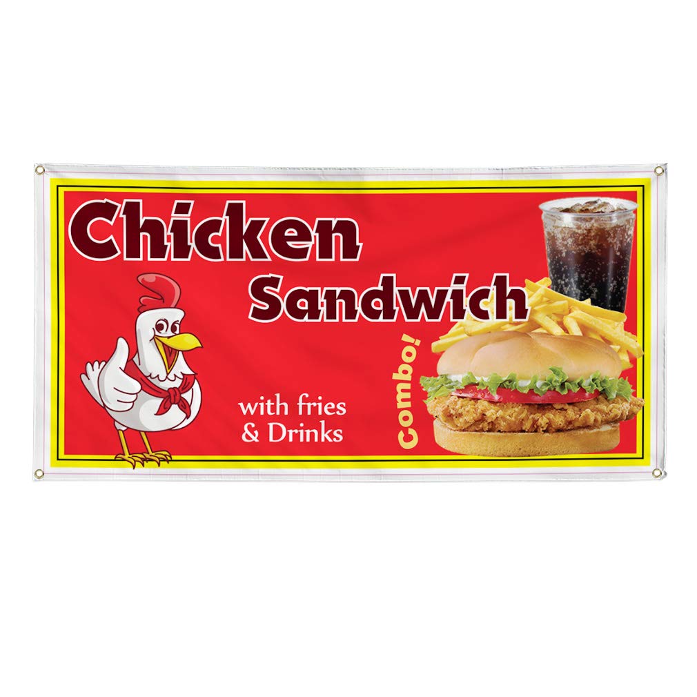 Custom Vinyl Banner for Chicken Sandwich Restaurant & Cafe - 48x96 Inches, Weatherproof, 8 Grommets - Perfect for Outdoor Business Signs, Yard Advertising & Food Industry Promotion