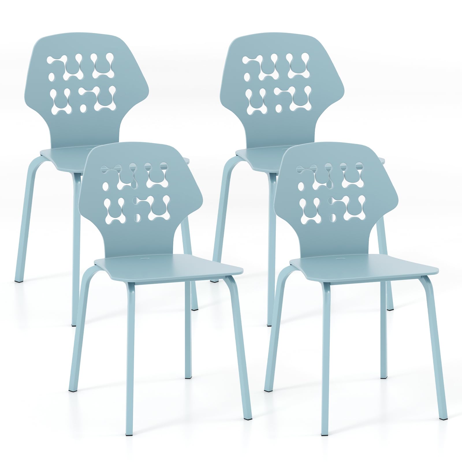 GOFLAME Armless Dining Chairs Set of 4 - Modern Hollow Backrest Metal Leg Accent Chairs for Kitchen, Dining & Living Room - Blue Velvet Upholstery - Perfect for Small Spaces & Contemporary Home Decor