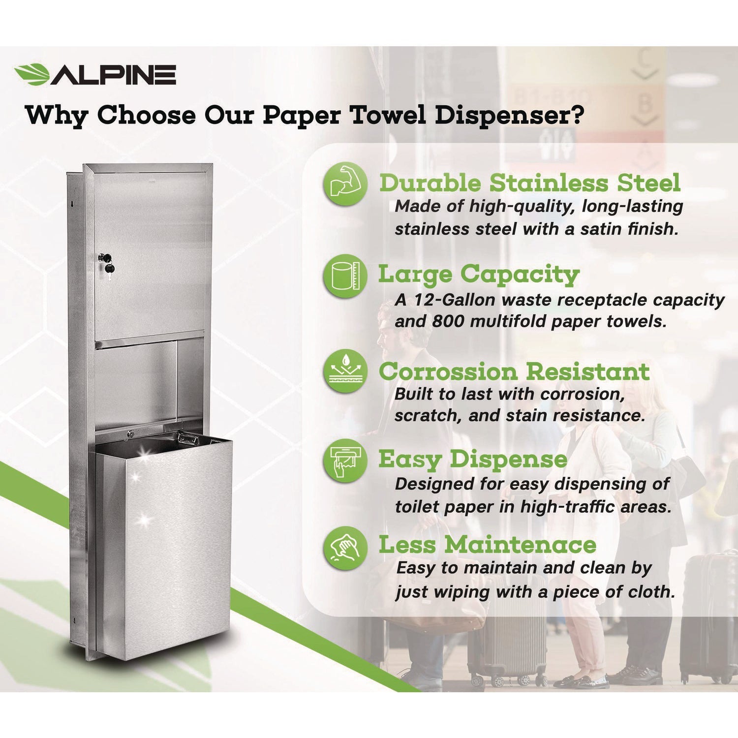 Stainless Steel Recessed Paper Towel Dispenser with Built-in Waste Bin - 56