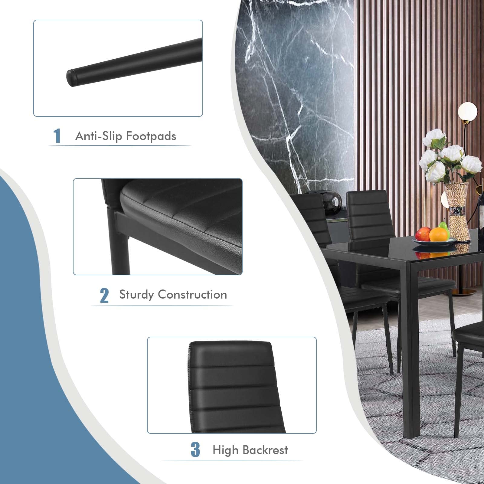Giantex Set of 4 Upholstered Dining Chairs with Stain-Resistant PVC Leather, Non-Slip Foot Pads - Easy to Clean & Assemble, High Back Kitchen & Dining Room Chairs (Black) - Perfect for Home, Restaurant, and Office Use